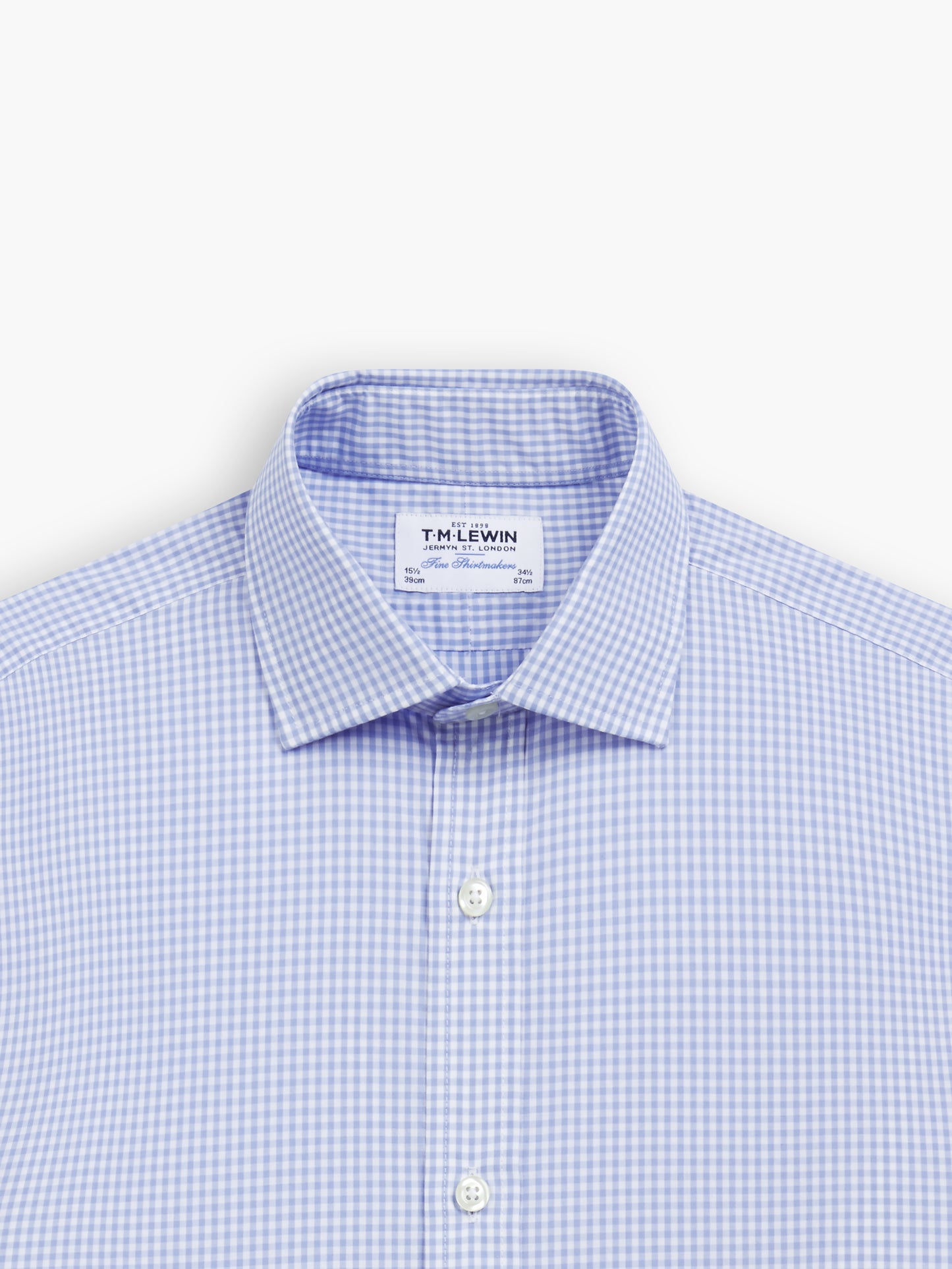 Light Blue Small Gingham Poplin Slim Fit Double Cuff Classic Collar Shirt