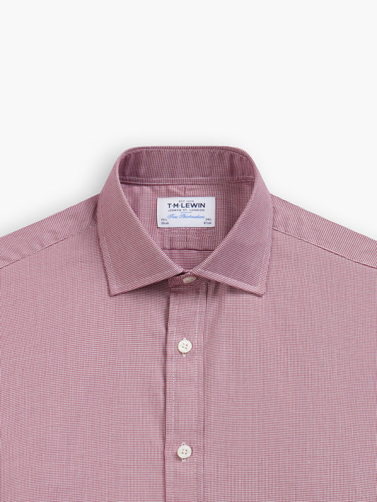 Burgundy Dogtooth Plain Weave Slim Fit Single Cuff Classic Collar Shirt