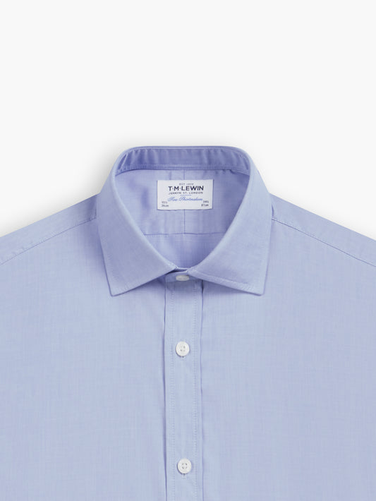 Blue End-on-End Fitted Single Cuff Classic Collar Shirt