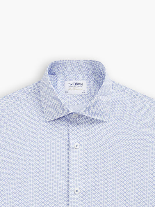 Blue Gyroscopic Print Twill Fitted Single Cuff Classic Collar Shirt