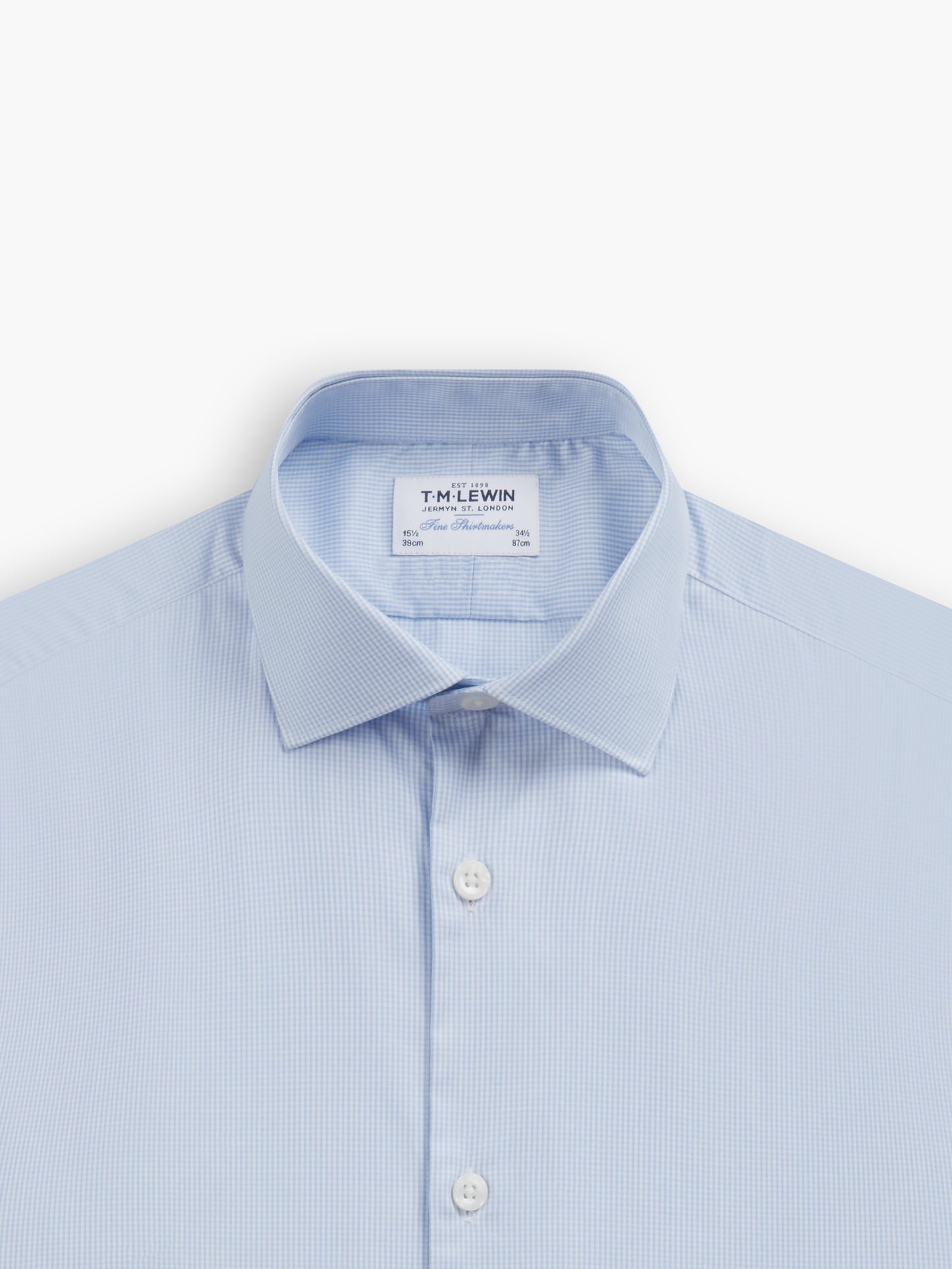 Blue Micro Gingham Stretch Twill Slim Fit Single Cuff Classic Collar Shirt