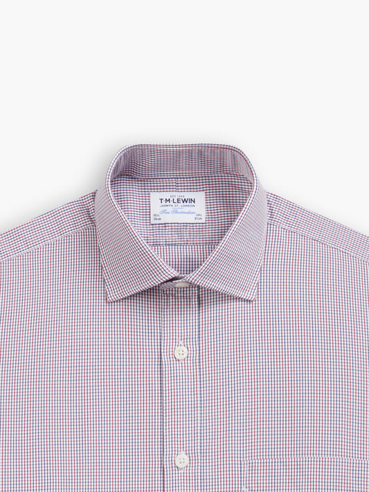 Navy & Red Multi Grid Check Plain Weave Fitted Single Cuff Classic Collar Shirt