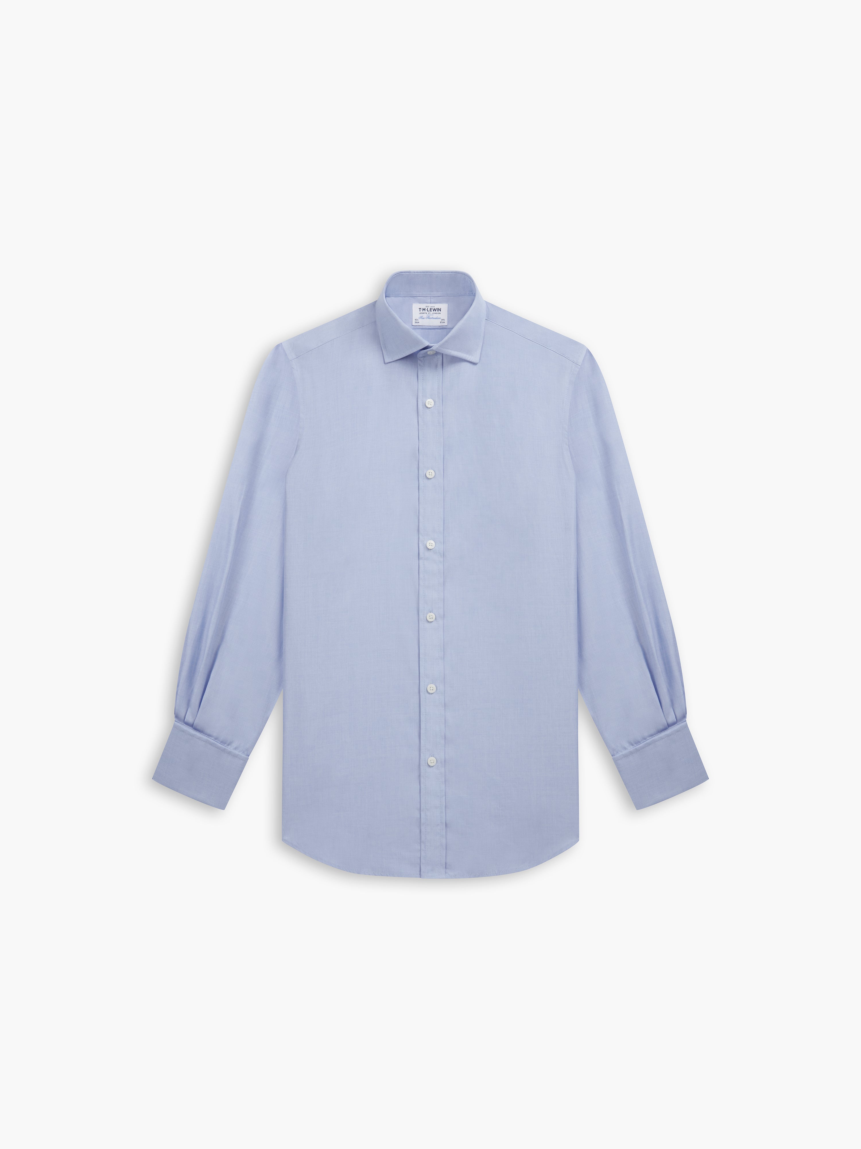 Blue End-on-End Fitted Double Cuff Classic Collar Shirt – tmlewinuk