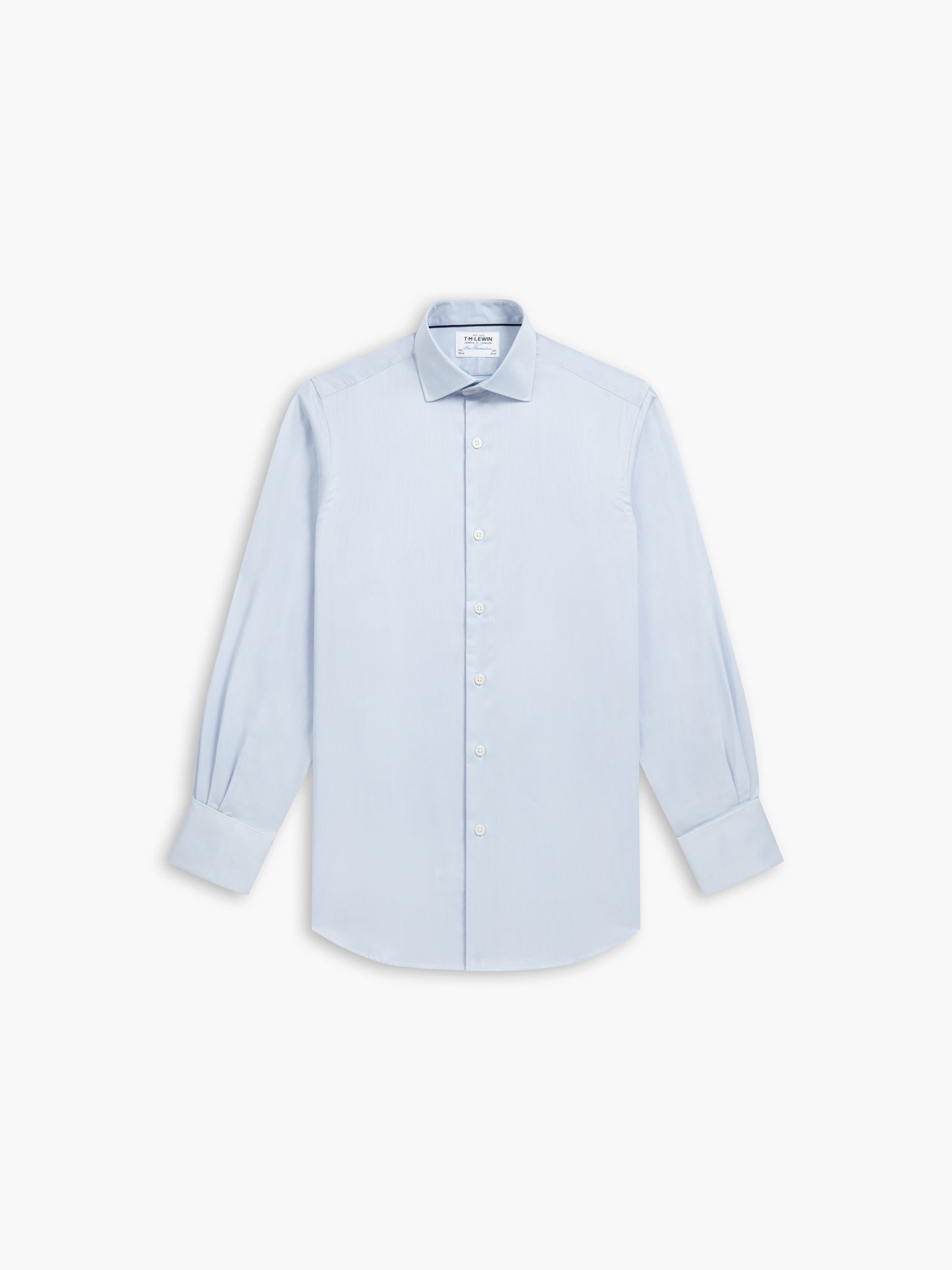 Light Blue Stretch Twill Fitted Double Cuff Classic Collar Shirt