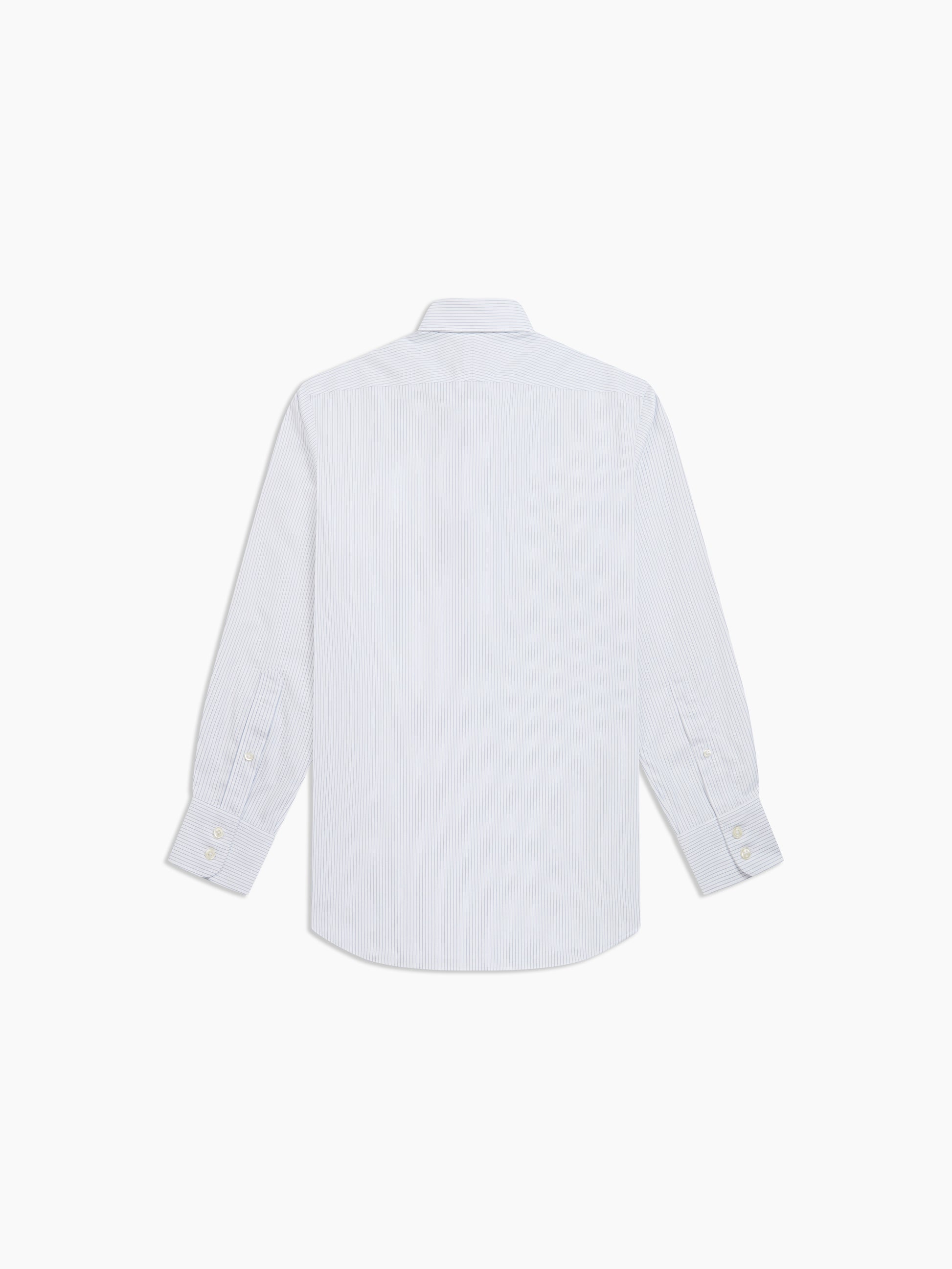 Image 4 of Non-Iron Navy Blue Dash Stripe Plain Weave Slim Fit Single Cuff Semi Cutaway Collar Shirt