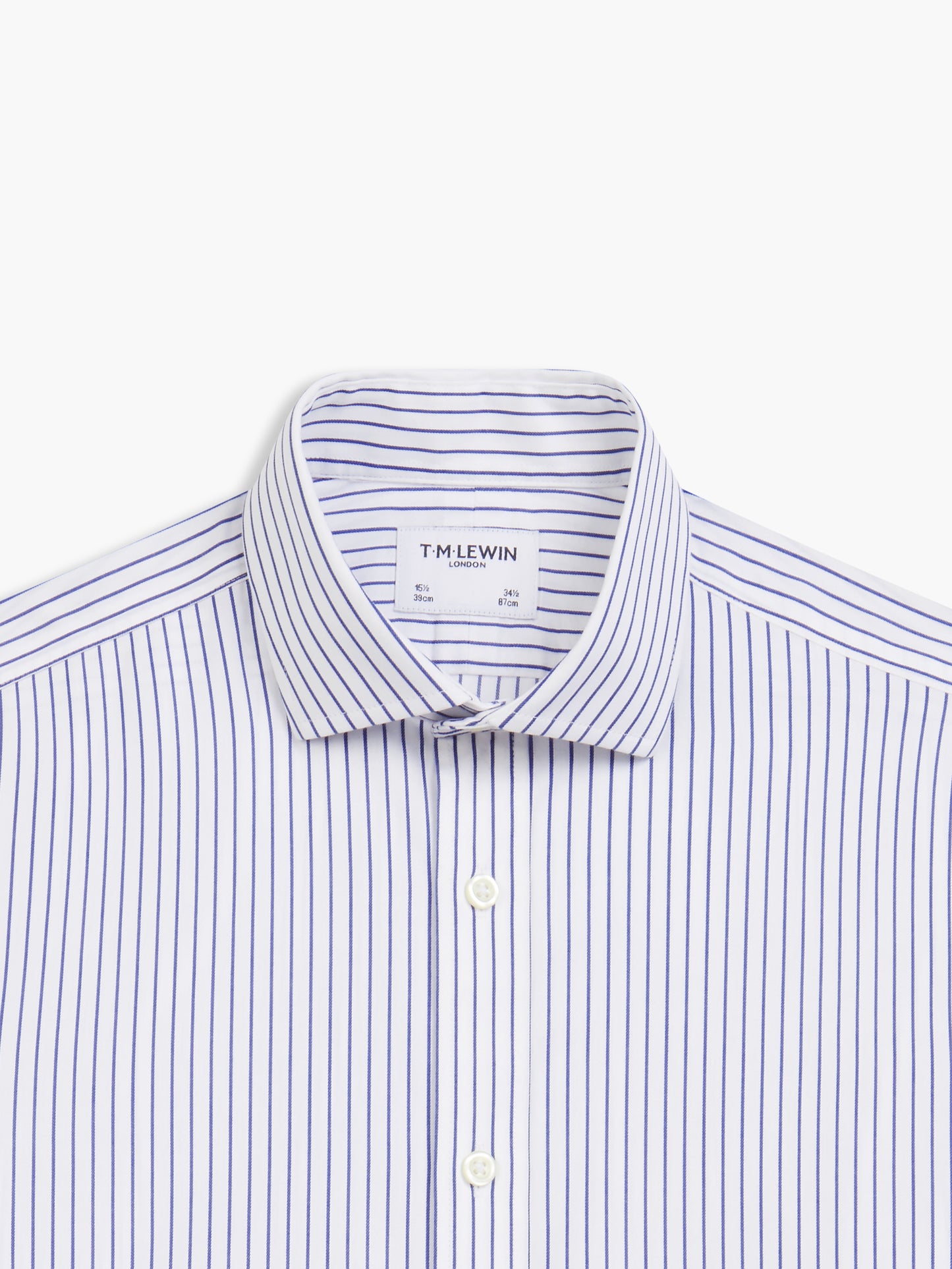 Non-Iron Navy Blue Wide Pinstripe Oxford Slim Fit Single Cuff Cutaway Collar Shirt