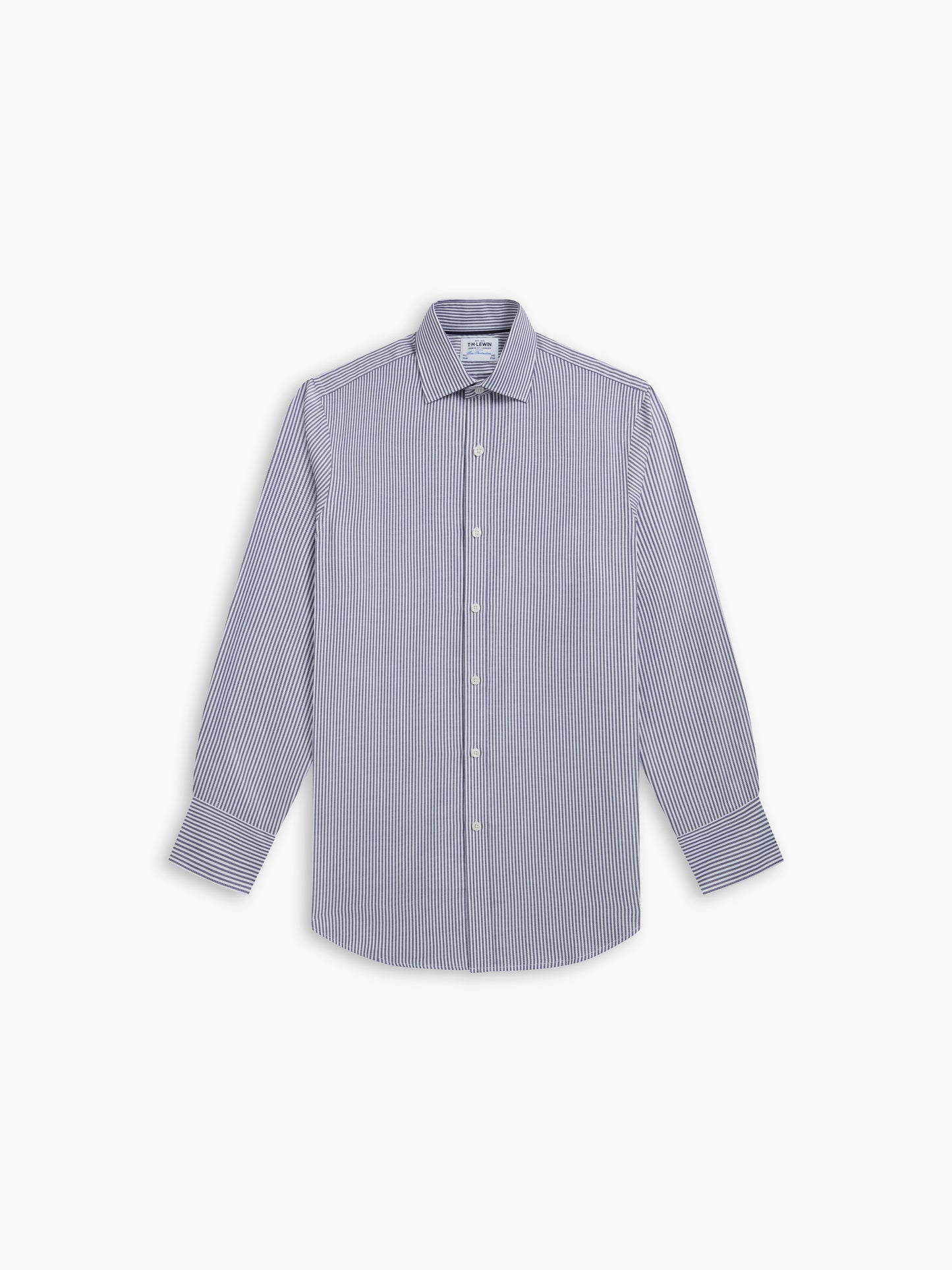 Navy Blue Dash Bengal Stripe Twill Fitted Single Cuff Classic Collar Shirt