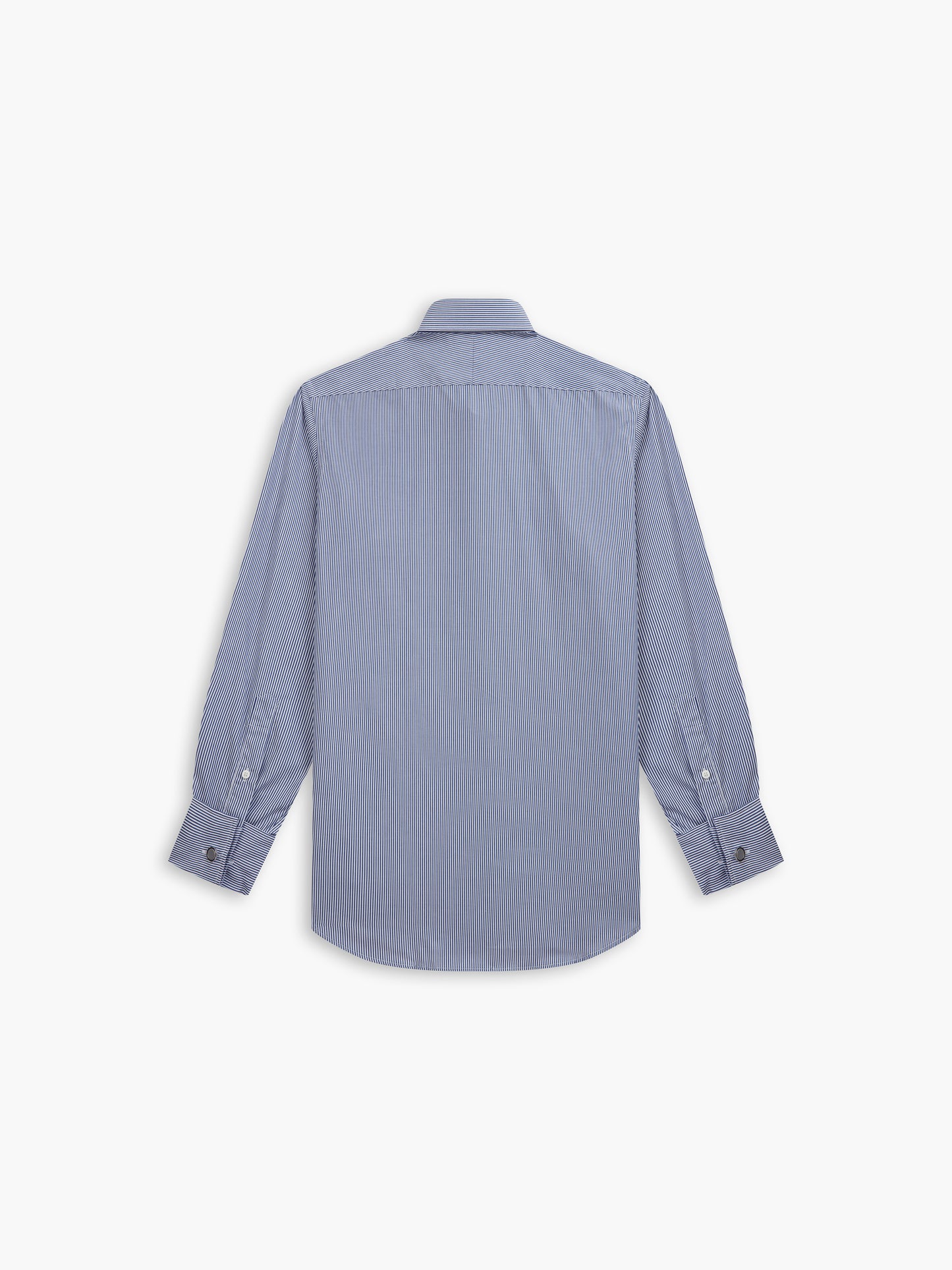 Navy Blue Mini Bengal Stripe Plain Weave Slim Fit Double Cuff Classic Collar Shirt