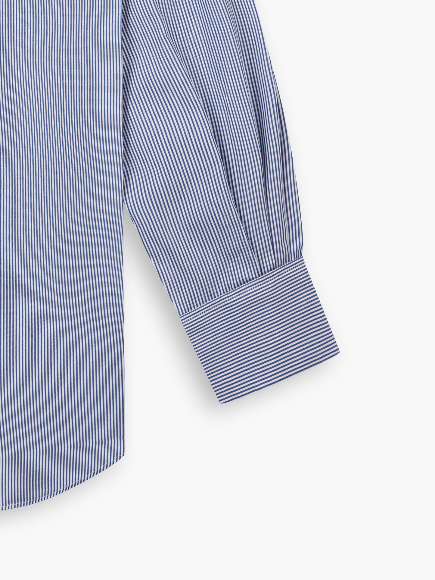 Navy Blue Mini Bengal Stripe Plain Weave Super Fitted Double Cuff Classic Collar Shirt