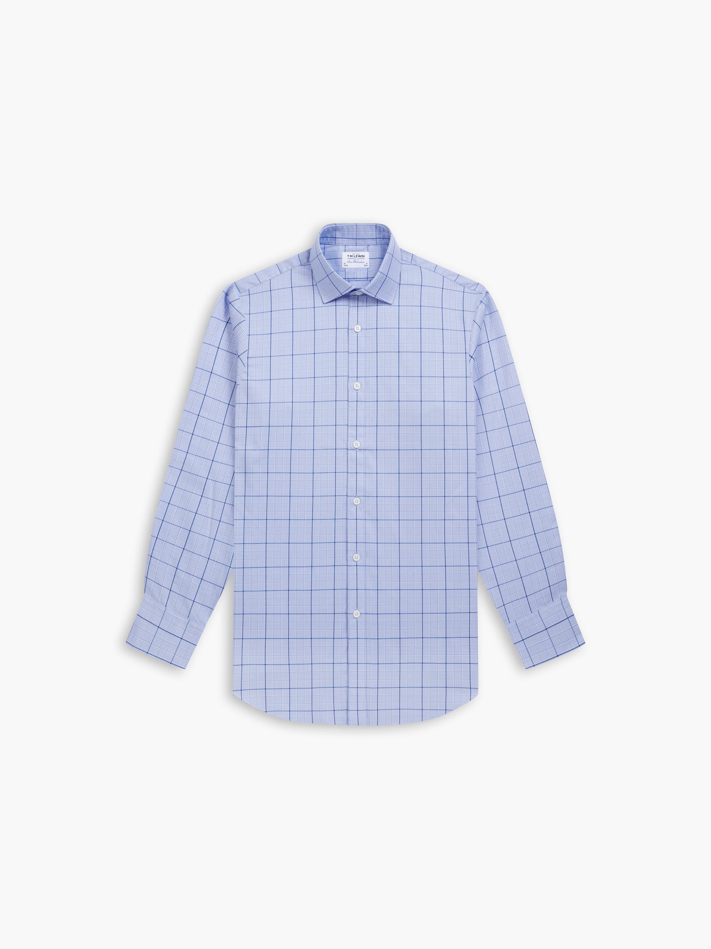 Navy Blue POW Check Twill Fitted Single Cuff Classic Collar Shirt