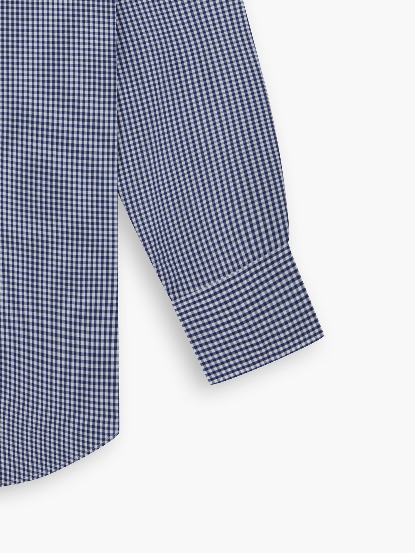 Navy Blue Small Gingham Poplin Fitted Single Cuff Classic Collar Shirt