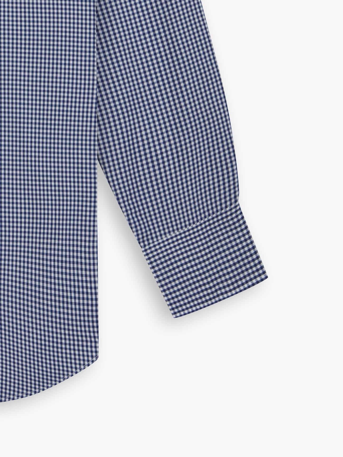 Navy Blue Small Gingham Poplin Slim Fit Double Cuff Classic Collar Shirt