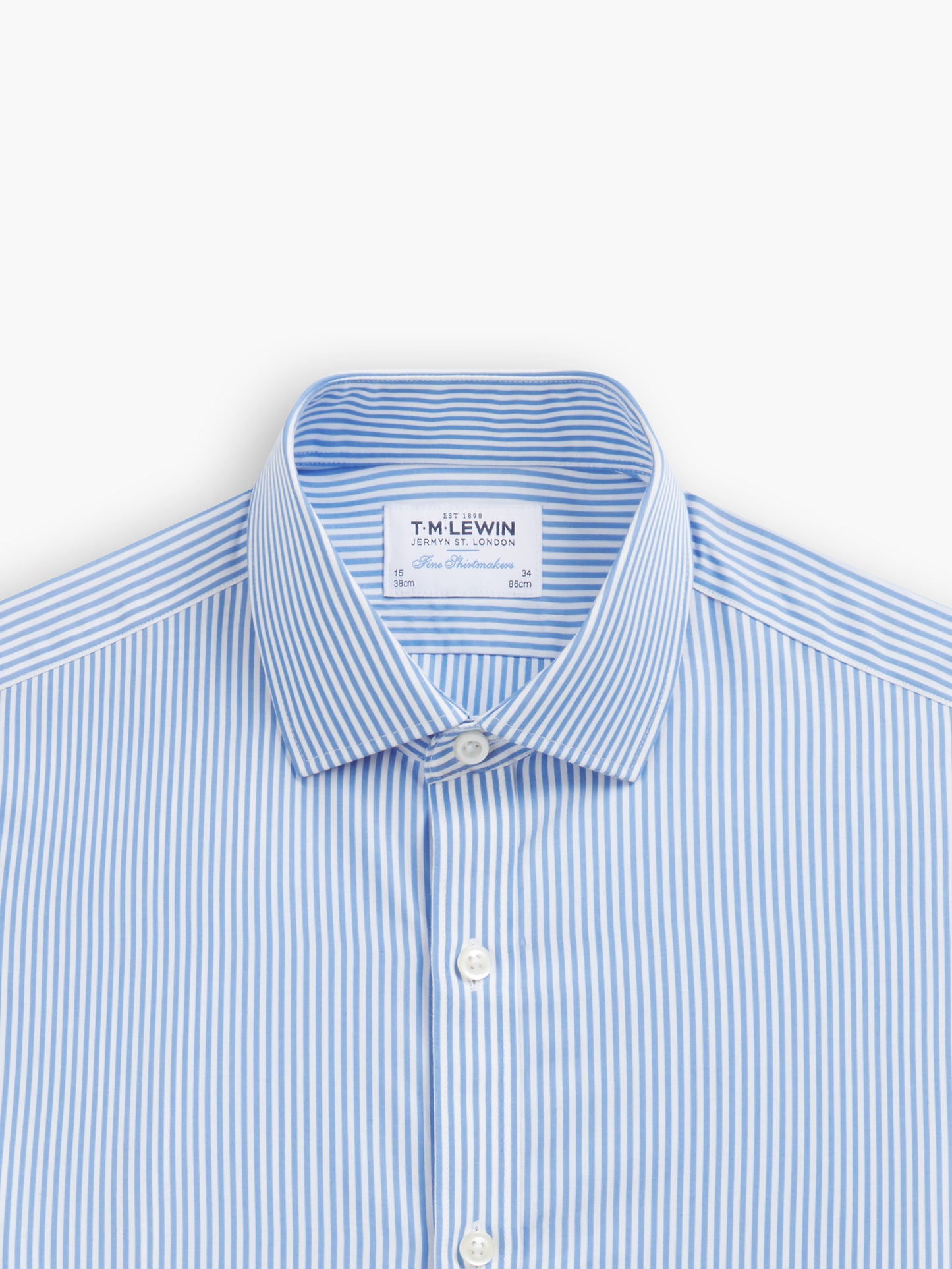 Non-Iron Blue Mini Candy Stripe Poplin Fitted Single Cuff Classic Collar Shirt