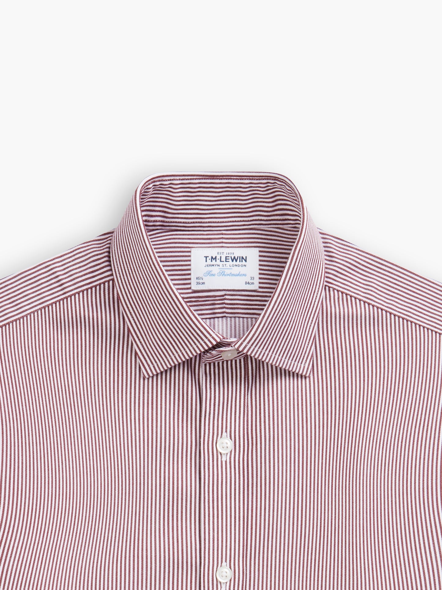Non-Iron Burgundy Bengal Stripe Twill Slim Fit Single Cuff Classic Collar Shirt