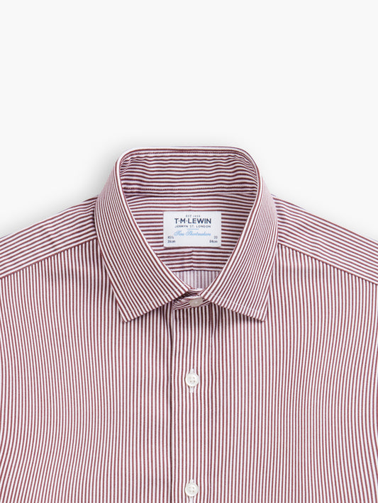 Non-Iron Burgundy Bengal Stripe Twill Super Fitted Single Cuff Classic Collar Shirt