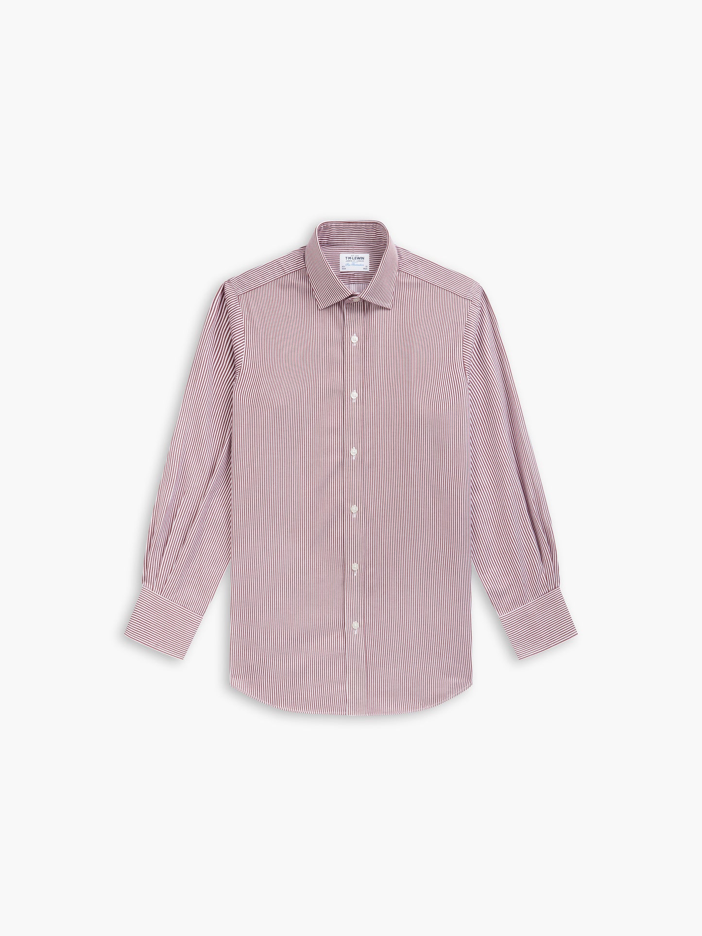 Non-Iron Burgundy Bengal Stripe Twill Slim Fit Single Cuff Classic Collar Shirt