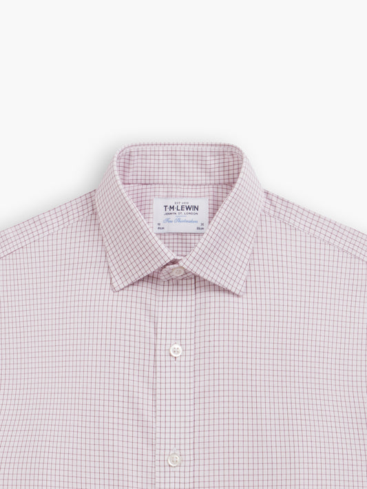 Non-Iron Burgundy Grid Check Twill Super Fitted Single Cuff Classic Collar Shirt