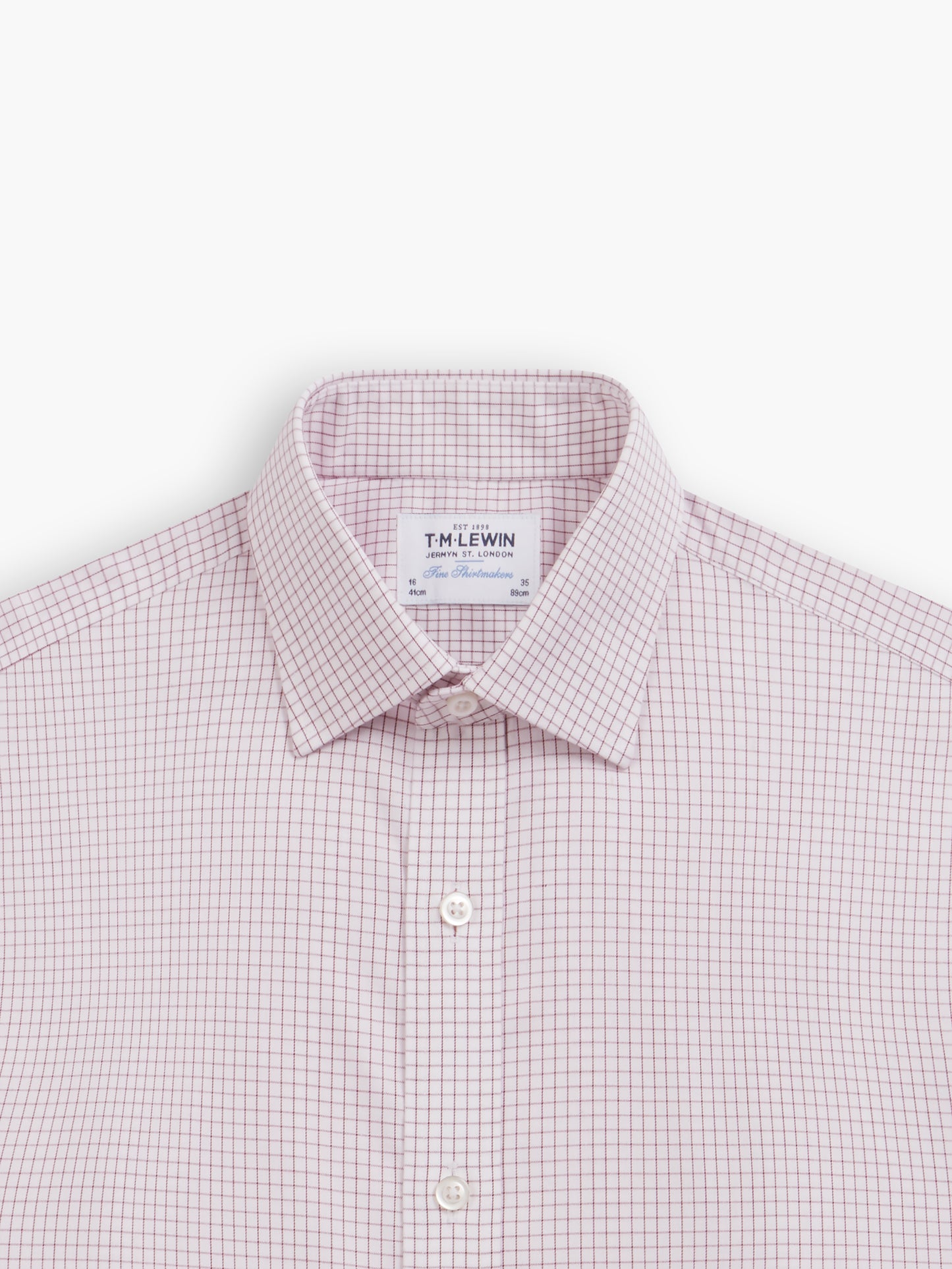 Non-Iron Burgundy Grid Check Twill Slim Fit Single Cuff Classic Collar Shirt