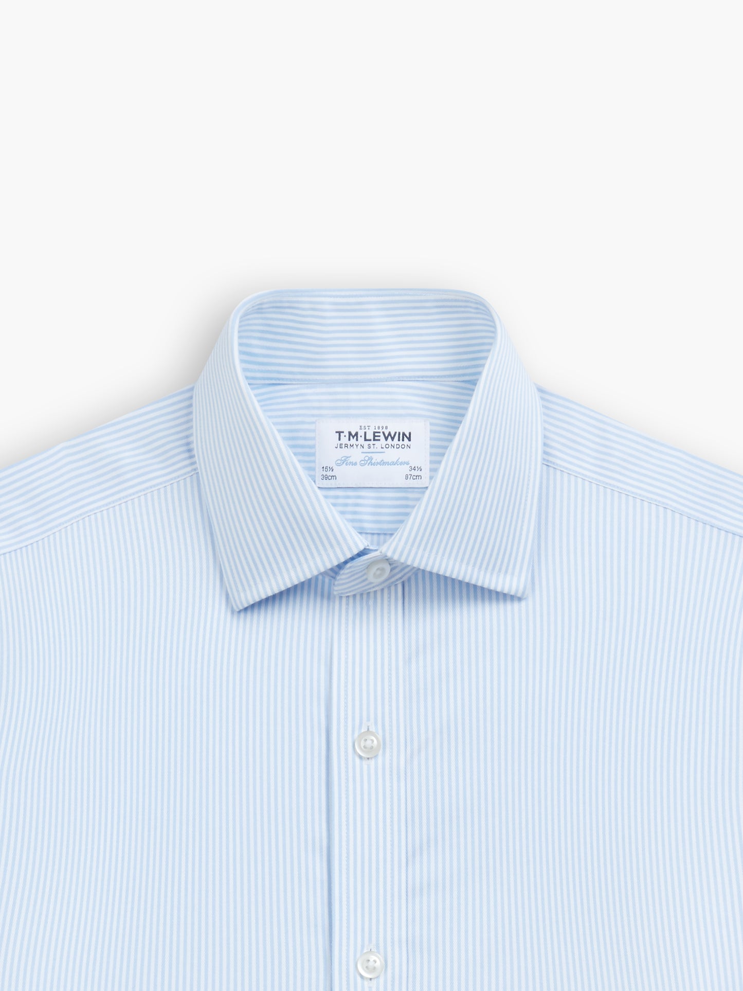 Non-Iron Light Blue Bengal Stripe Twill Slim Fit Dual Cuff Classic Collar Shirt