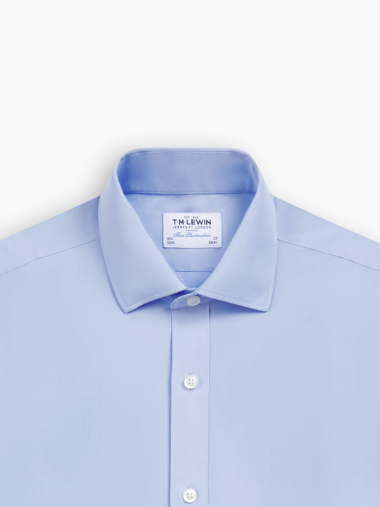 Non-Iron Light Blue Poplin Fitted Single Cuff Classic Collar Shirt