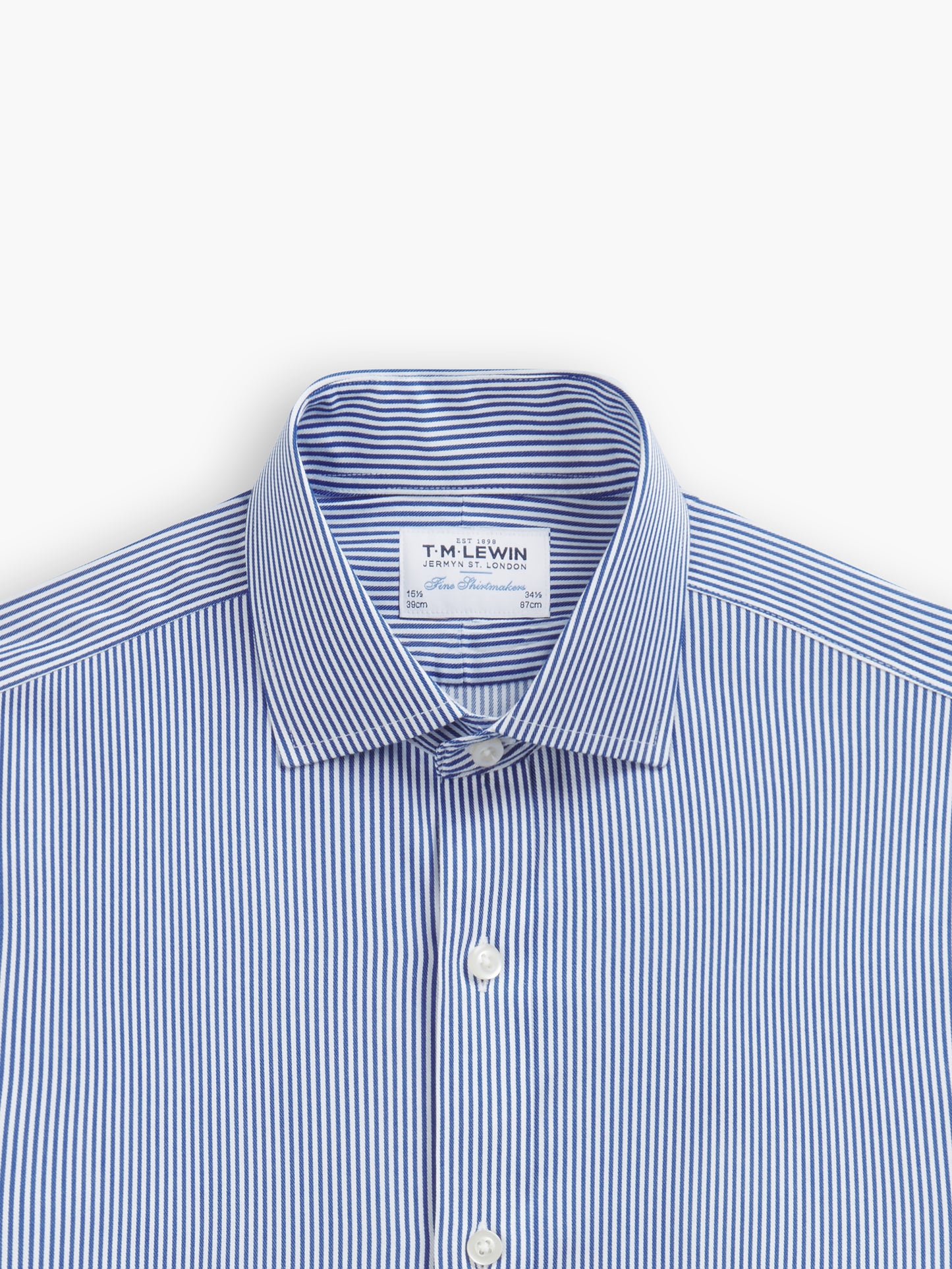 Non-Iron Navy Blue Bengal Stripe Twill Fitted Single Cuff Classic Collar Shirt