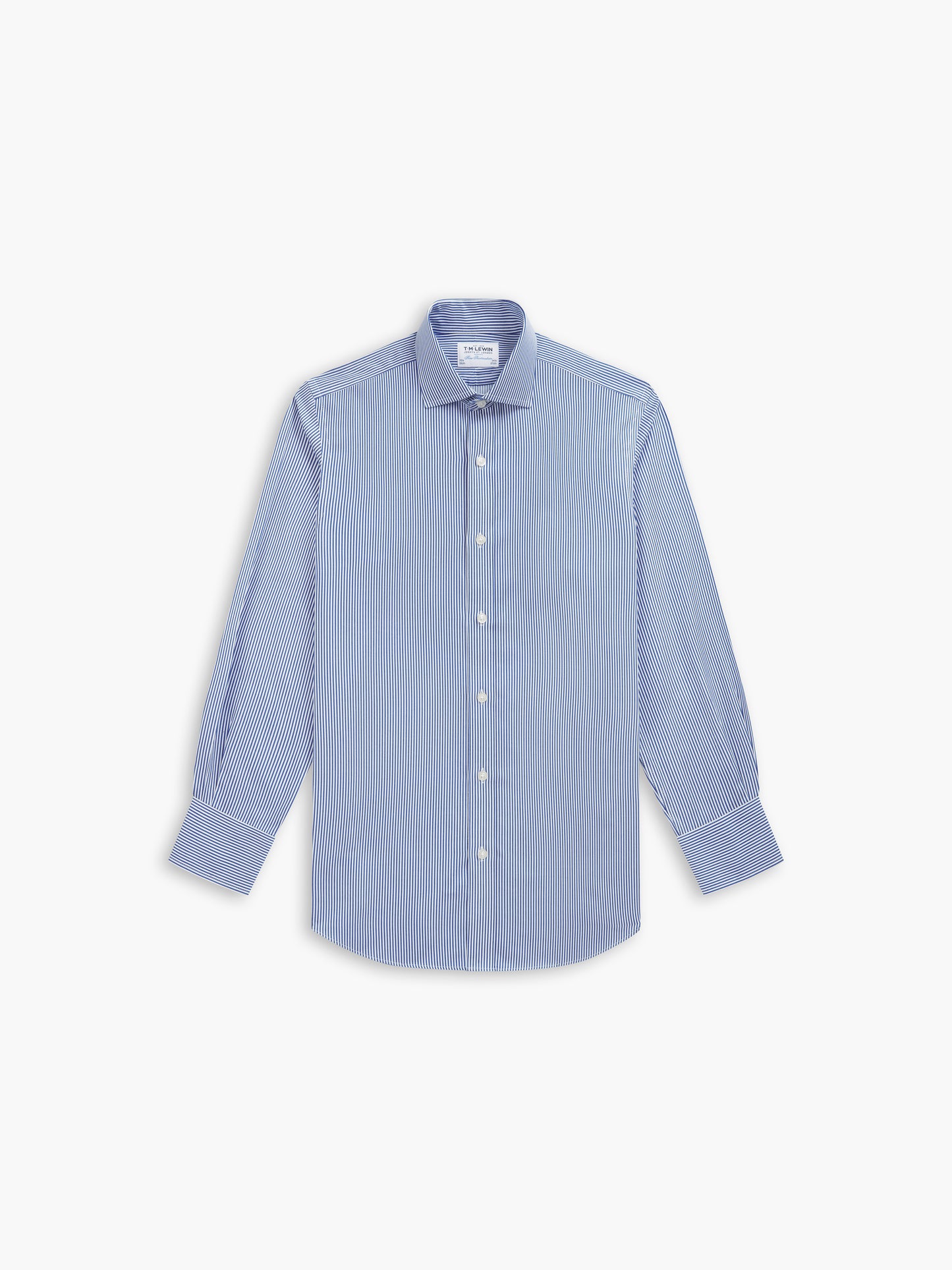 Non-Iron Navy Blue Bengal Stripe Twill Slim Fit Single Cuff Classic Collar Shirt