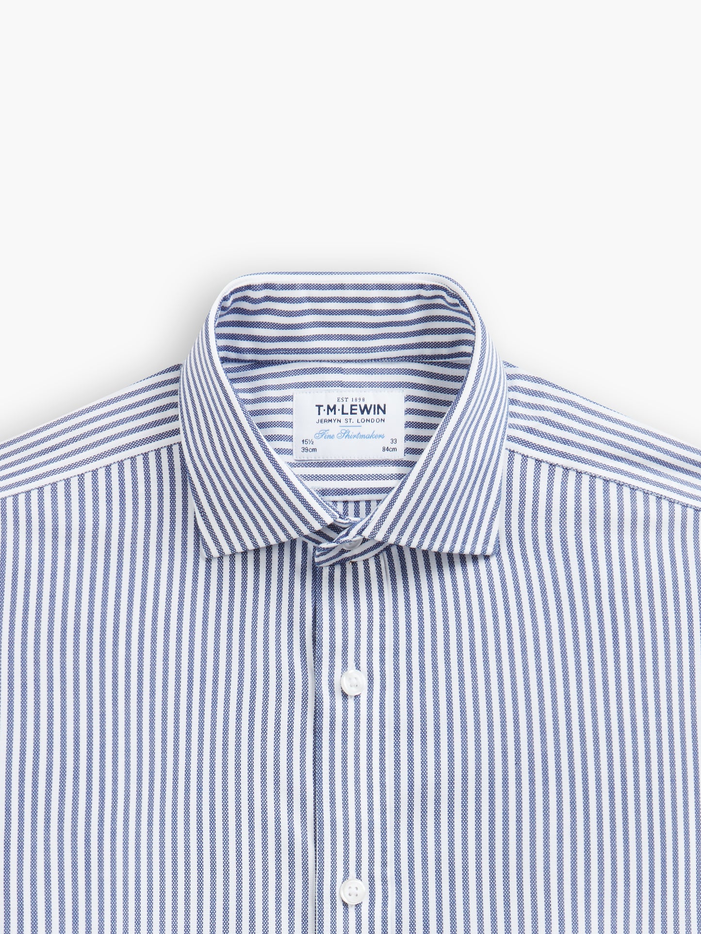 Non-Iron Navy Blue Candy Stripe Oxford Fitted Single Cuff Cutaway Collar Shirt