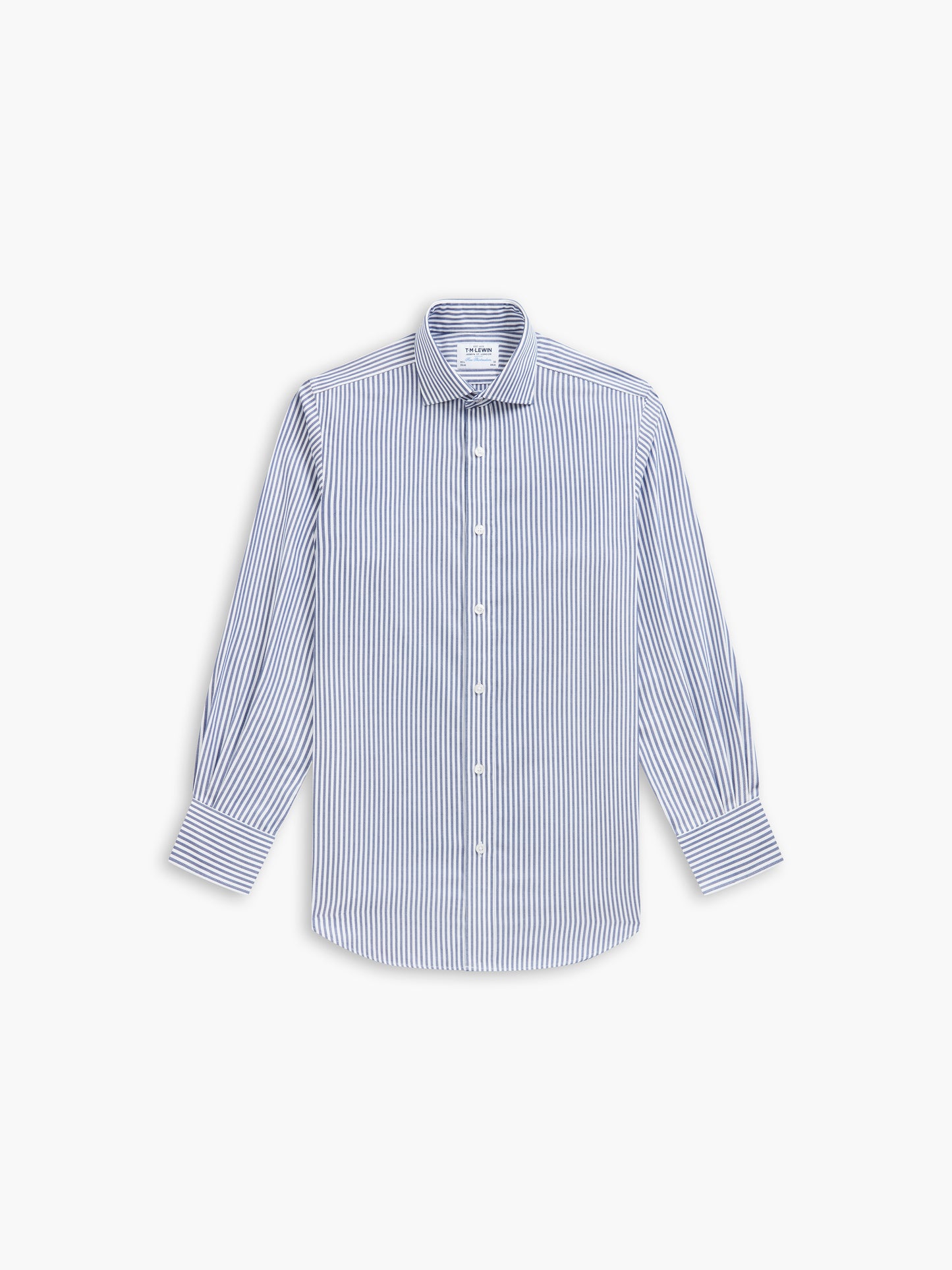 Non-Iron Navy Blue Candy Stripe Oxford Slim Fit Single Cuff Cutaway Collar Shirt