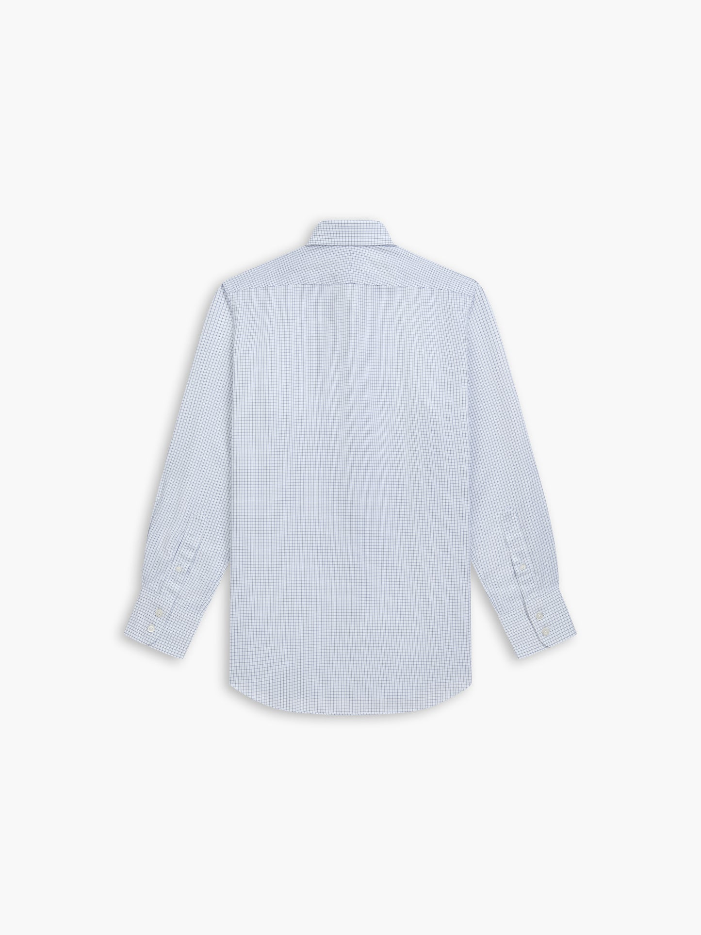 Non-Iron Navy Blue Grid Check Twill Slim Fit Single Cuff Classic Collar Shirt