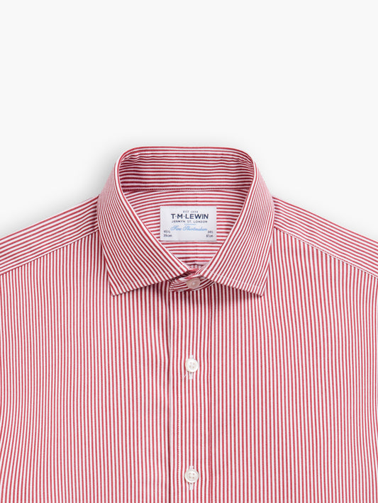 Non-Iron Red Bengal Stripe Twill Fitted Single Cuff Classic Collar Shirt
