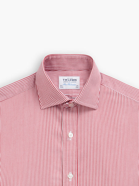 TM Lewin Non-Iron Red Bengal Stripe Twill Slim Fit Single Cuff Classic