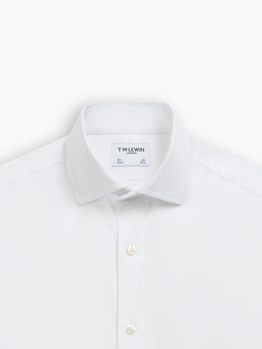 Non-Iron White Twill Fitted Semi Cutaway Collar Double Cuff Shirt