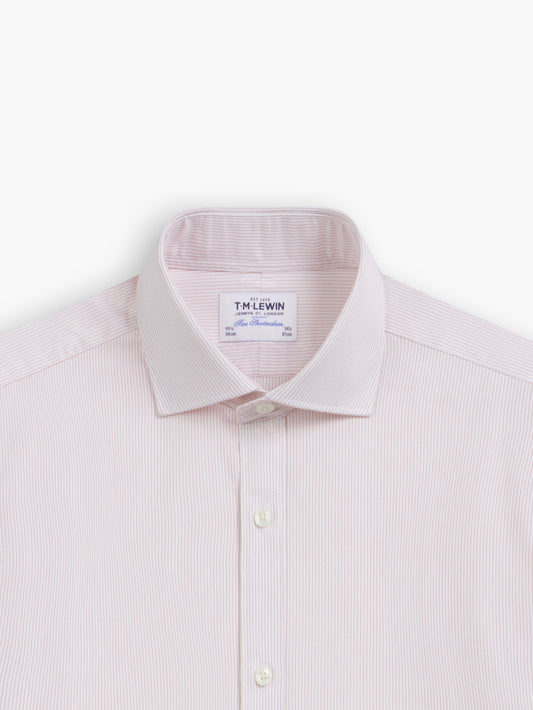 Pink Dash Pinstripe Plain Weave Slim Fit Single Cuff Cutaway Collar Shirt