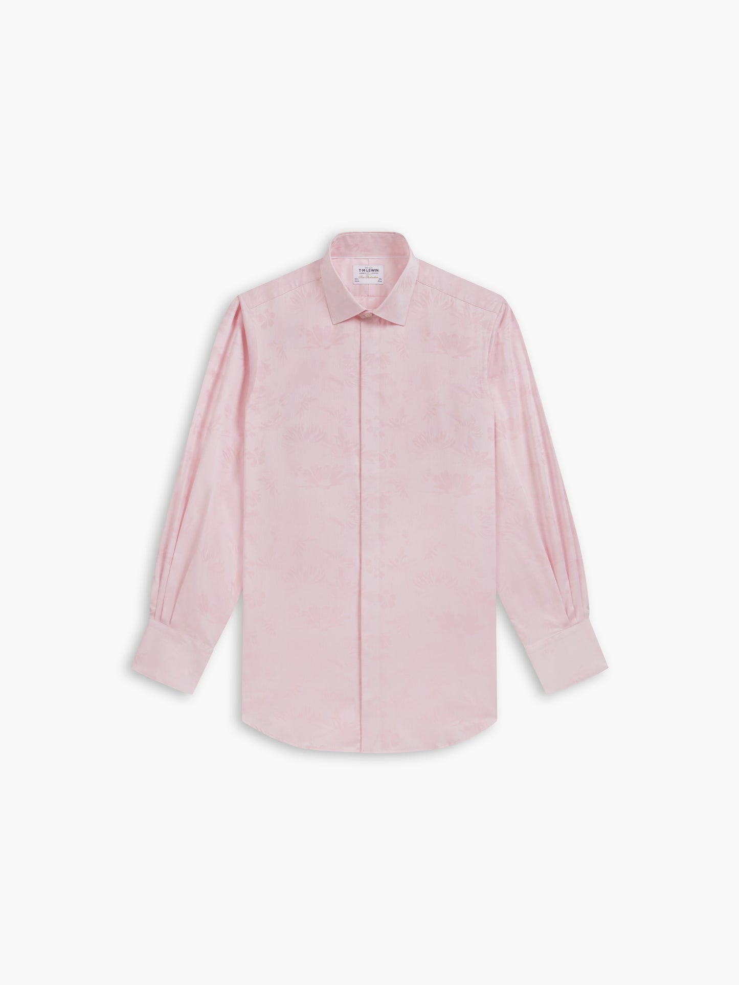 Pink Jacquard Floral Slim Fit Single Cuff Classic Collar Shirt