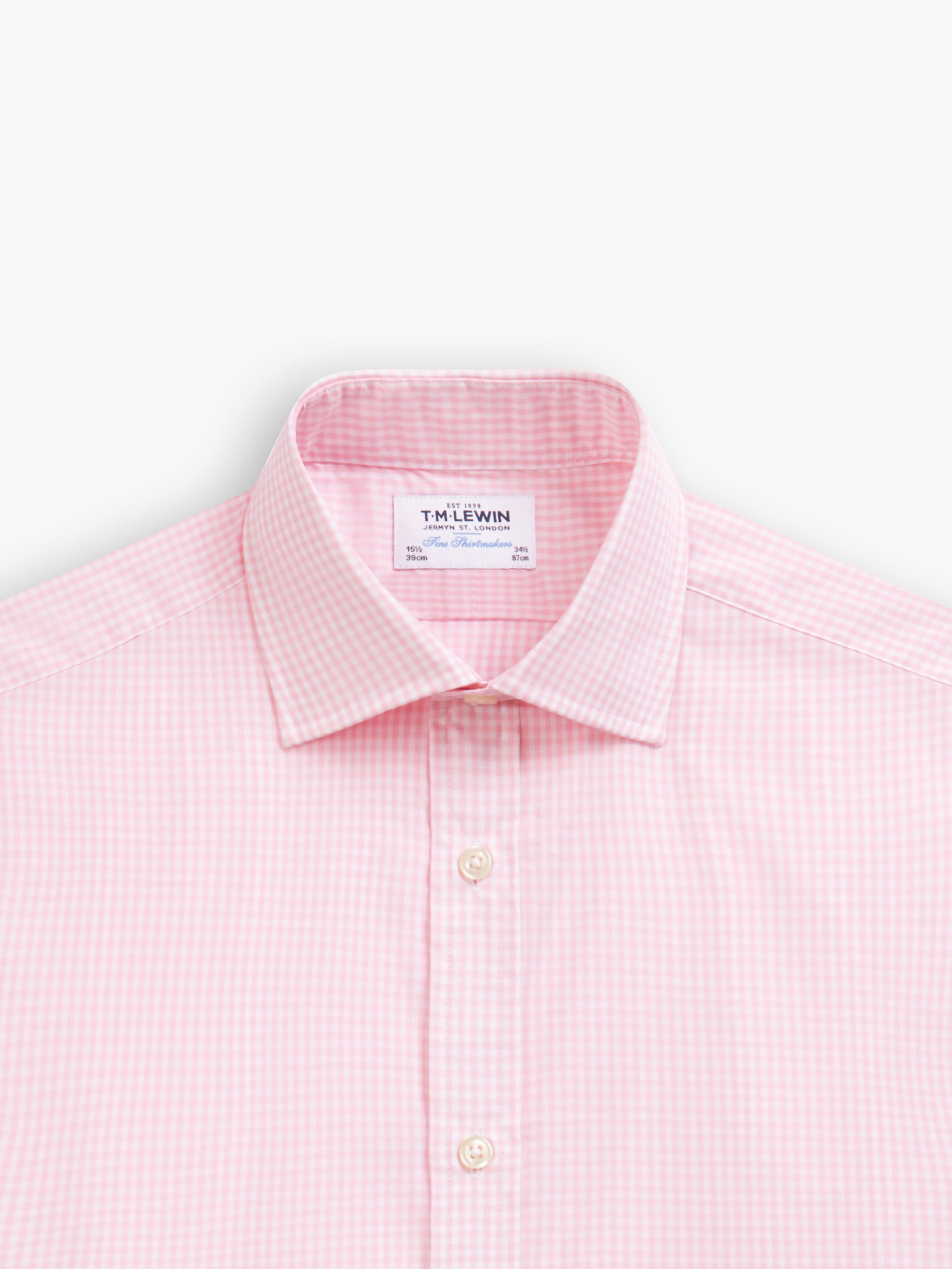 Pink Small Gingham Poplin Regular Fit Double Cuff Classic Collar Shirt ...