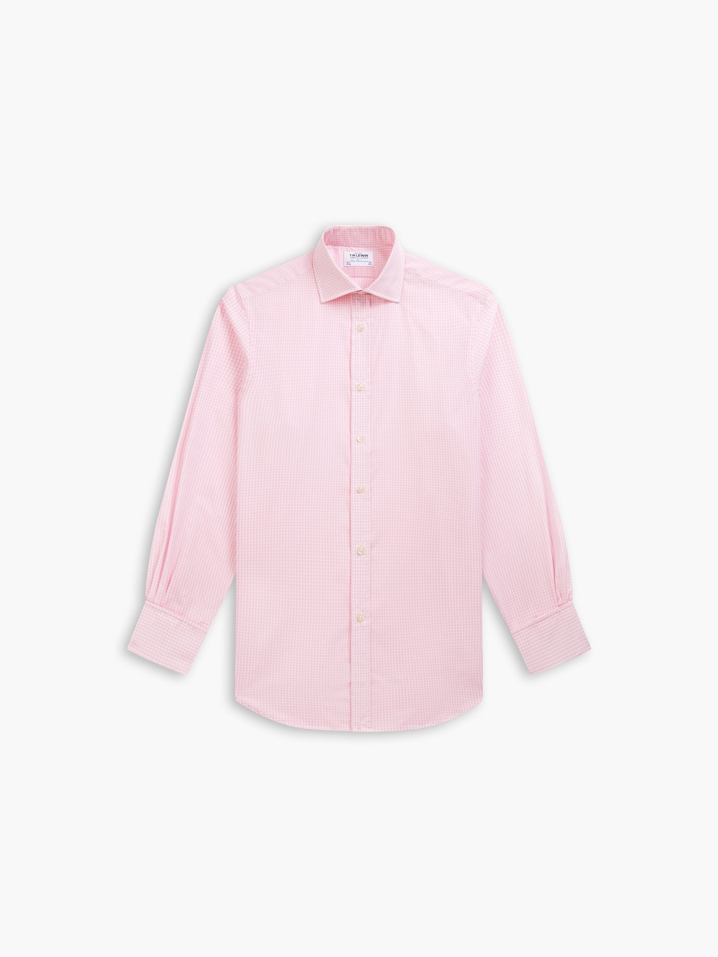 Pink Small Gingham Poplin Regular Fit Double Cuff Classic Collar Shirt