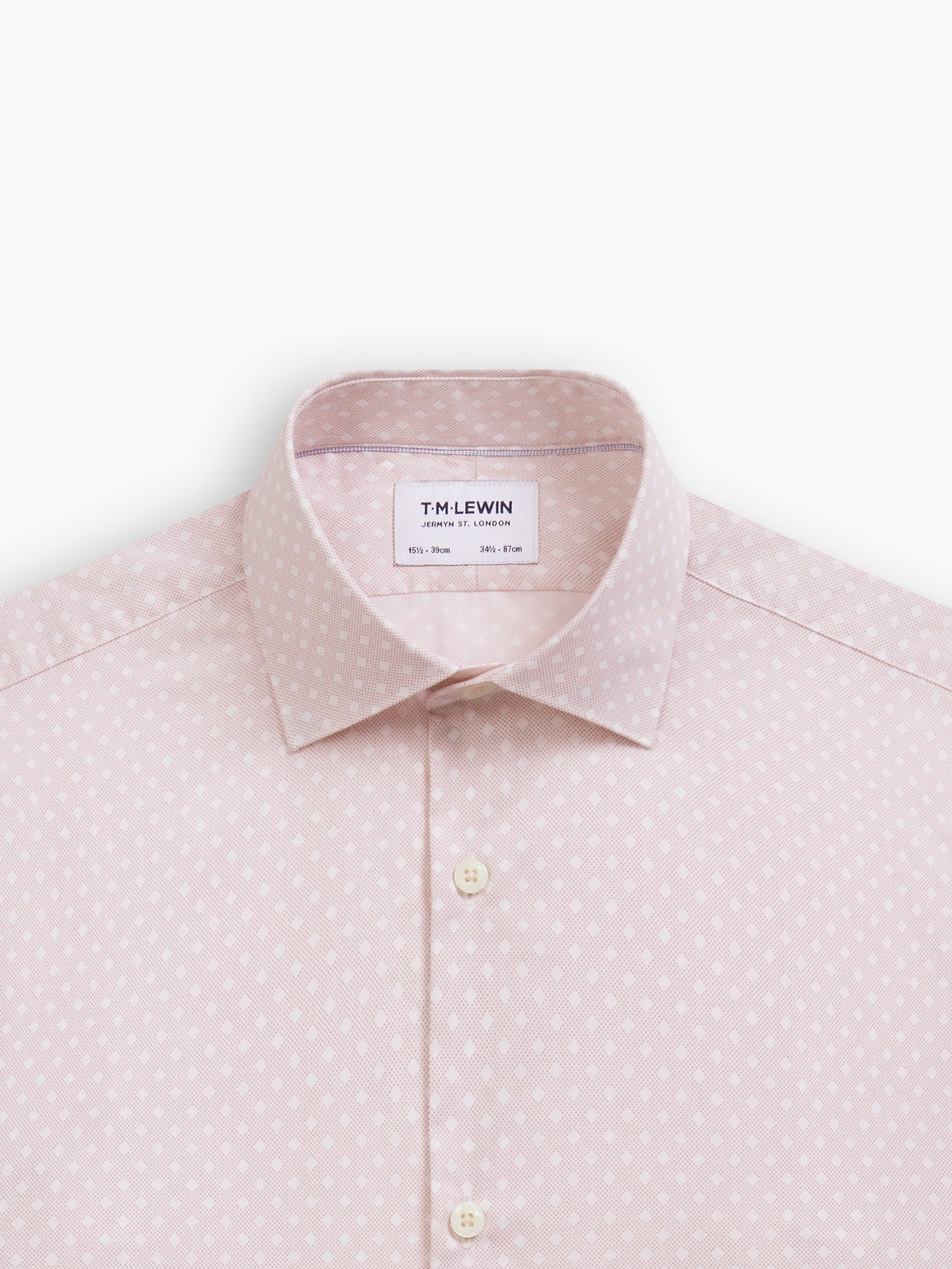 Pink Spaced Diamond Print Twill Slim Fit Single Cuff Classic Collar Shirt