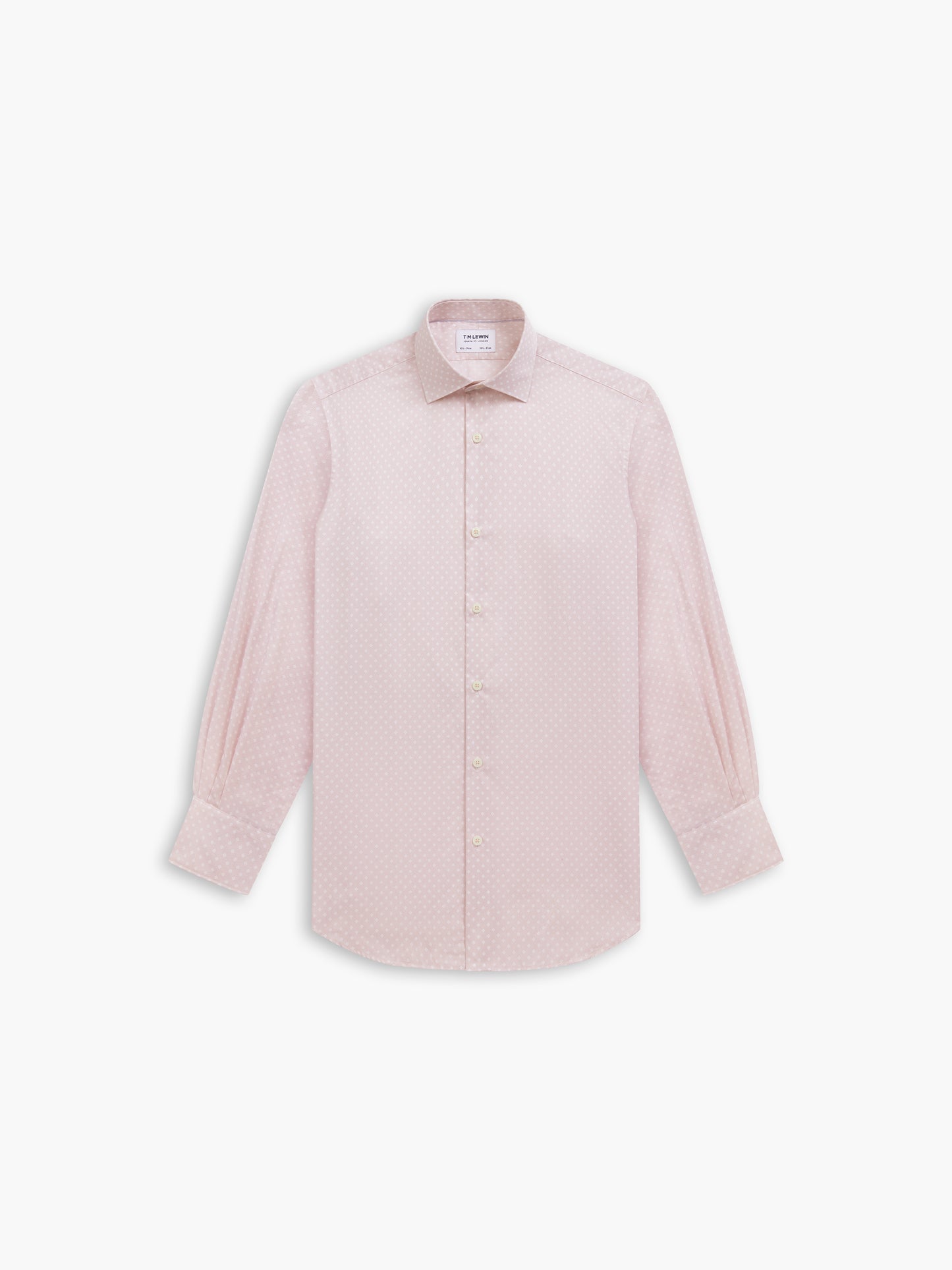 Pink Spaced Diamond Print Twill Slim Fit Single Cuff Classic Collar Shirt