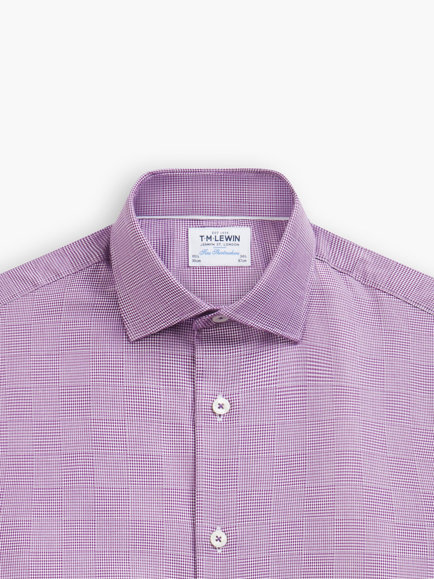 Plum Optical Dogtooth Plain Weave Fitted Single Cuff Classic Collar Shirt