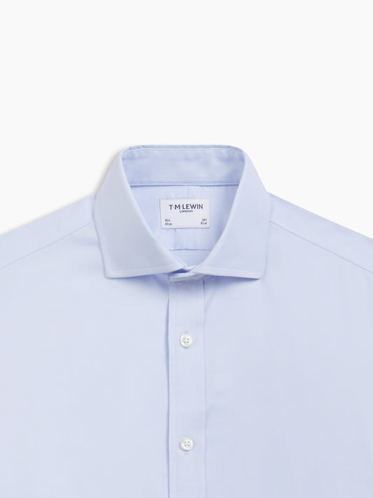 Image 1 of Non-Iron Sky Blue Plain Oxford Fitted Single Cuff Semi Cutaway Collar Shirt