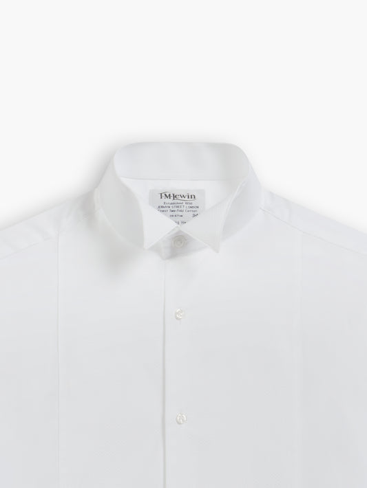 White Marcella Front Poplin Slim Fit Double Cuff Wing Collar Dress Shirt