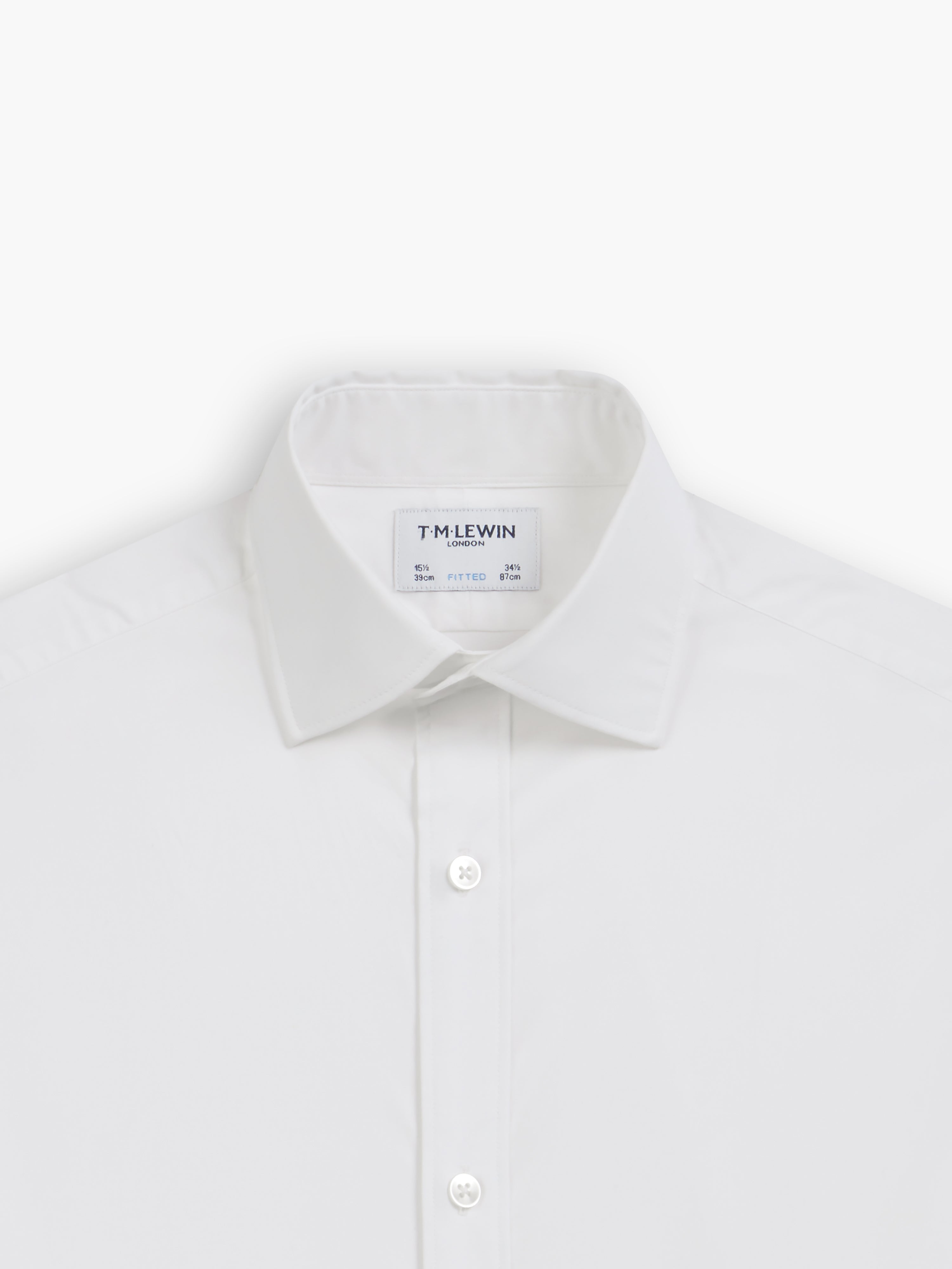 White Poplin Stretch Fitted Single Cuff Classic Collar Shirt – tmlewinuk