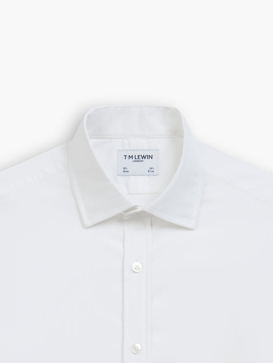 White Poplin Stretch Slim Fit Double Cuff Classic Collar Shirt