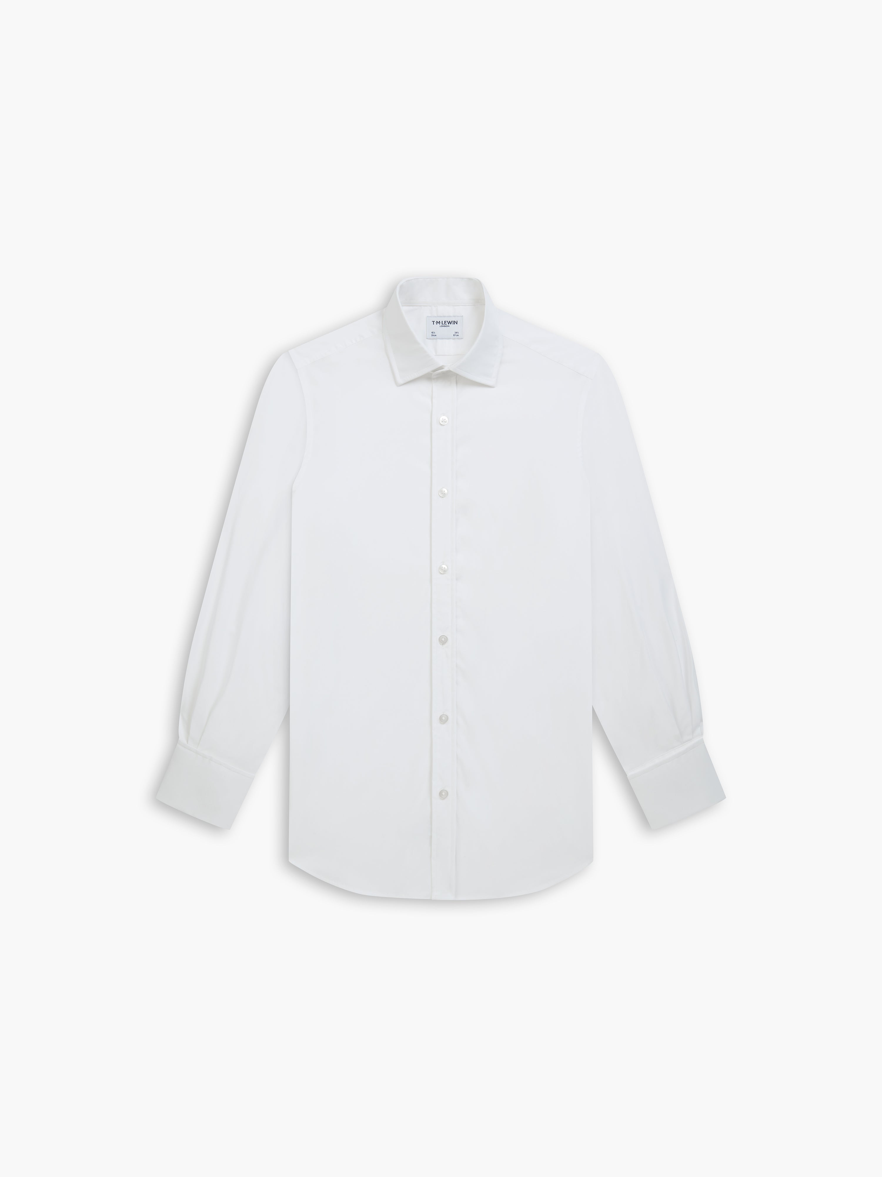 White Poplin Stretch Slim Fit Double Cuff Classic Collar Shirt – tmlewinuk