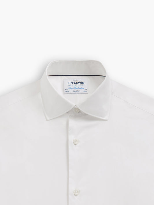 White Stretch Twill Fitted Double Cuff Classic Collar Shirt