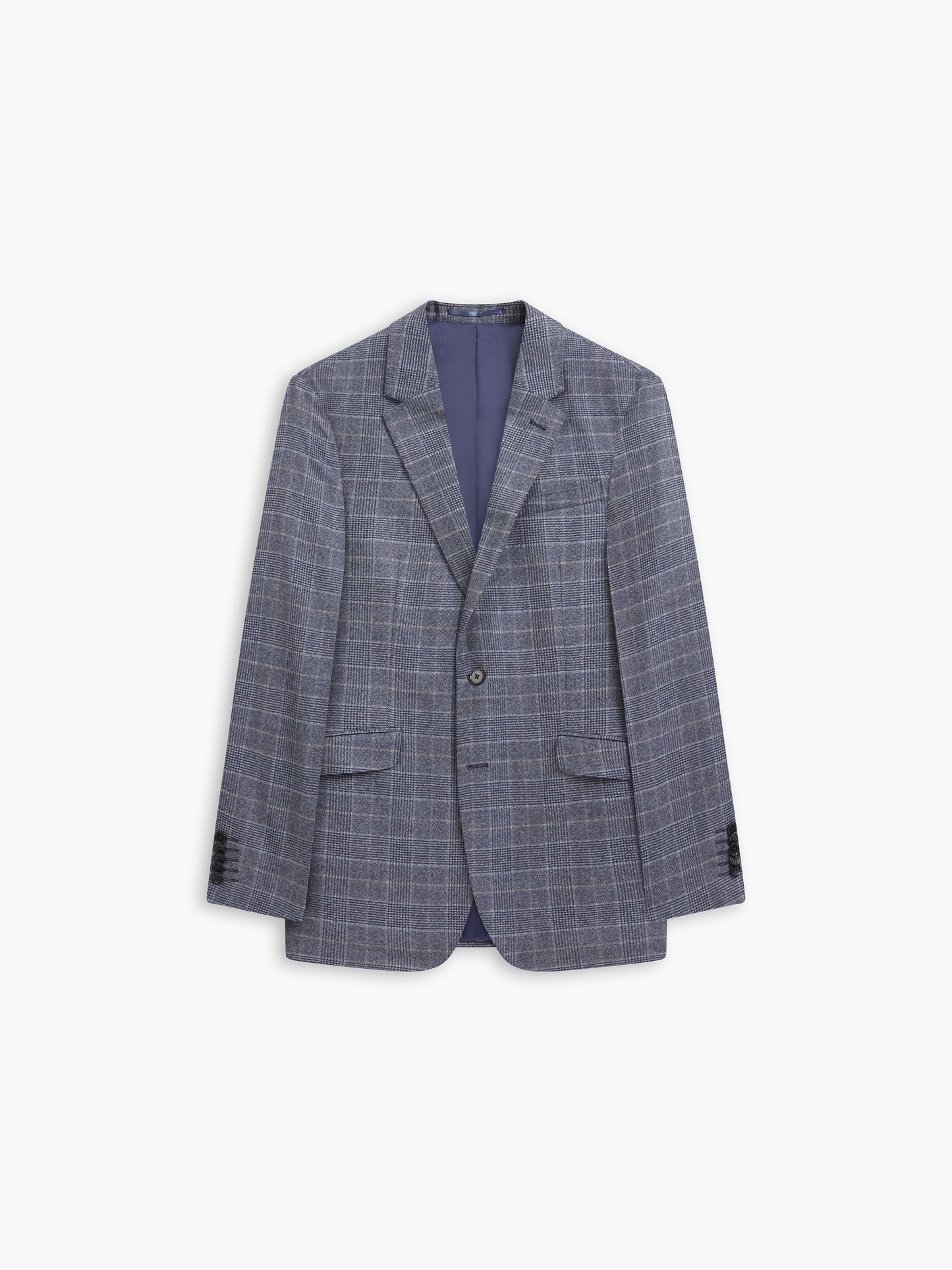 Hampstead Wool Silk Cashmere Slim Fit Blue and Taupe Check Jacket