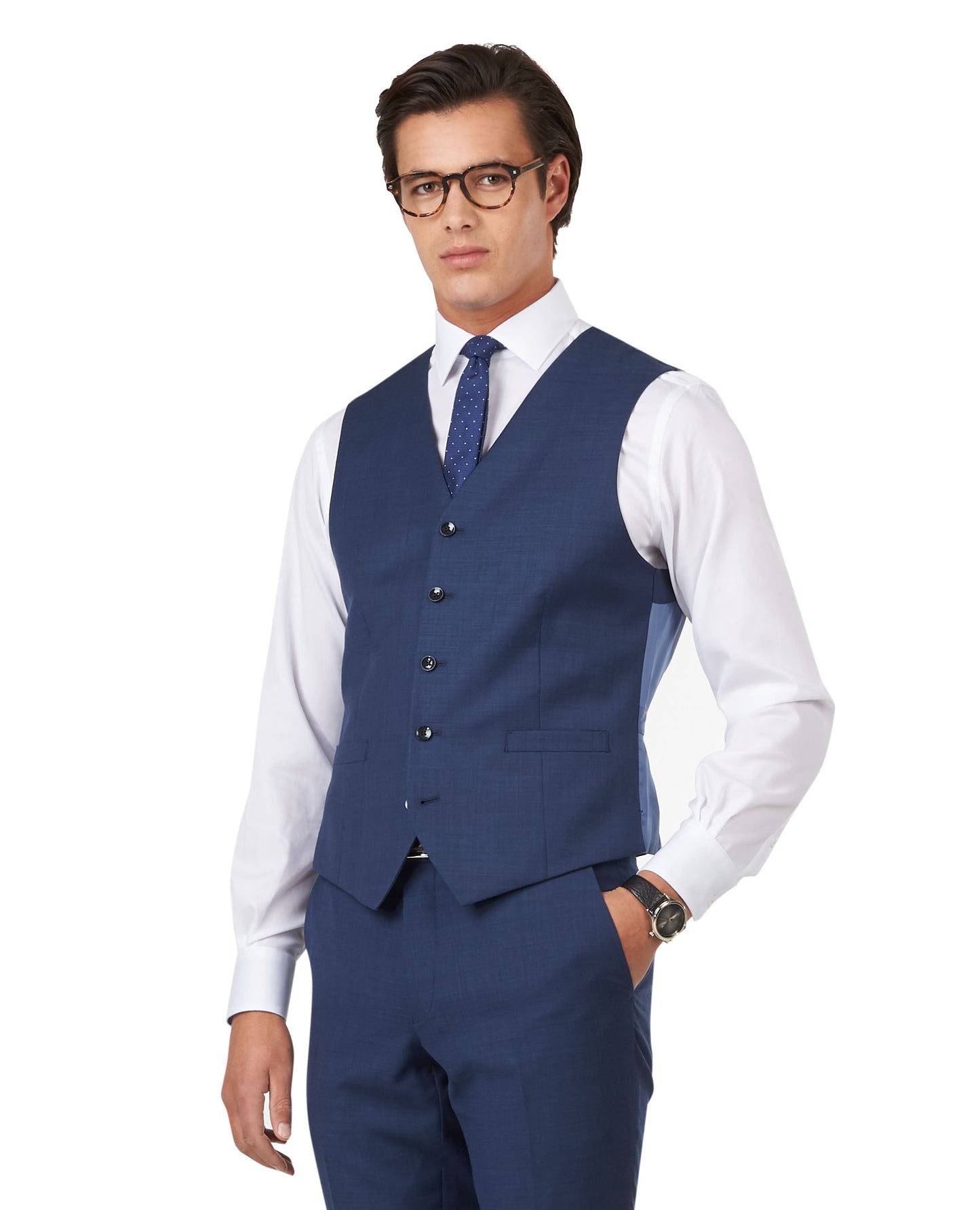 The Islington Slim Fit Blue Semi Plain Waistcoat