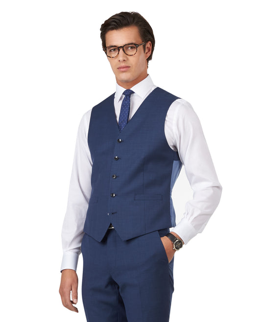 The Islington Slim Fit Blue Semi Plain Waistcoat