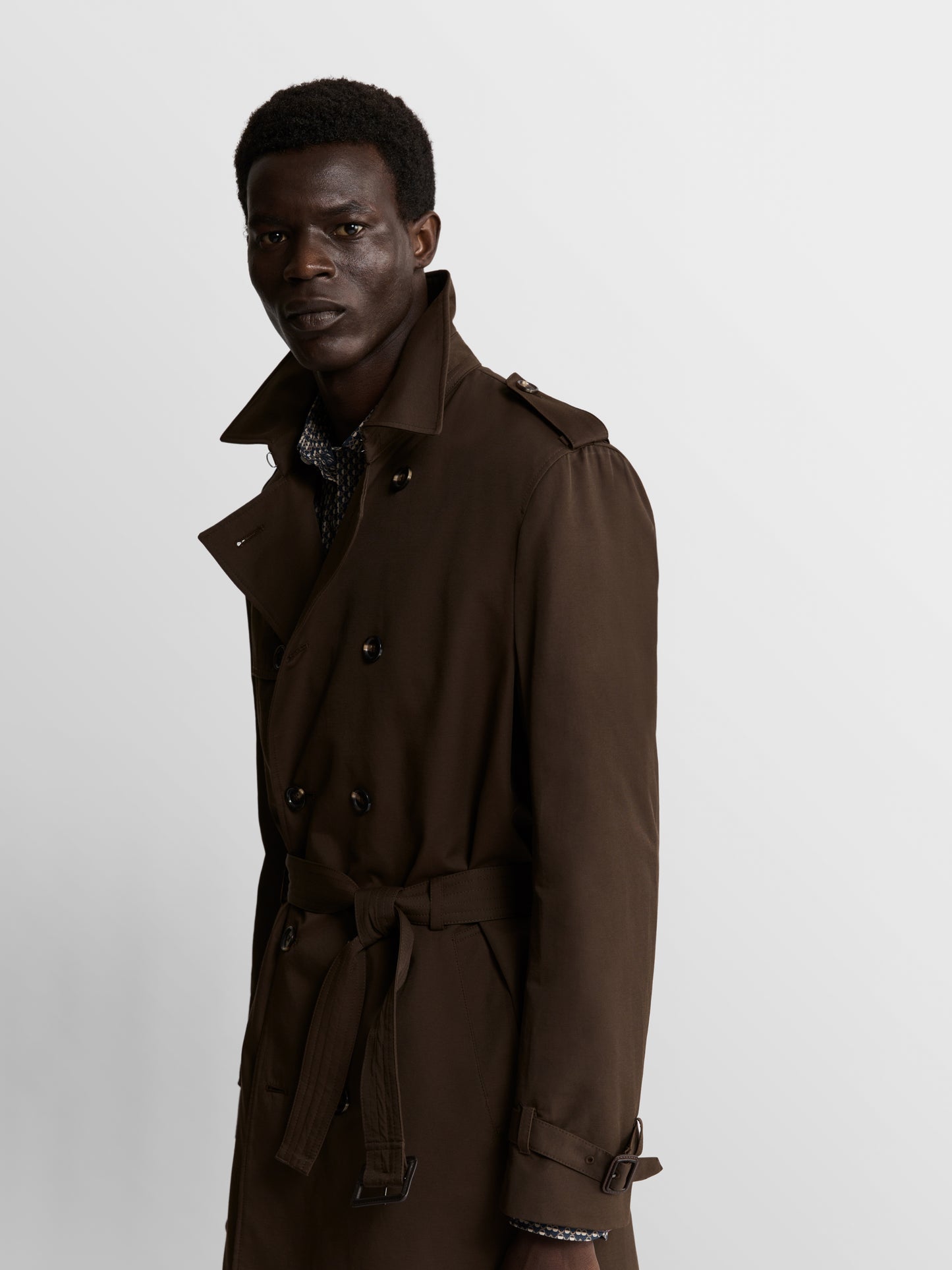 Image 3 of Spencer Slim Fit Trench Coat in Olive Showerproof Fabric
