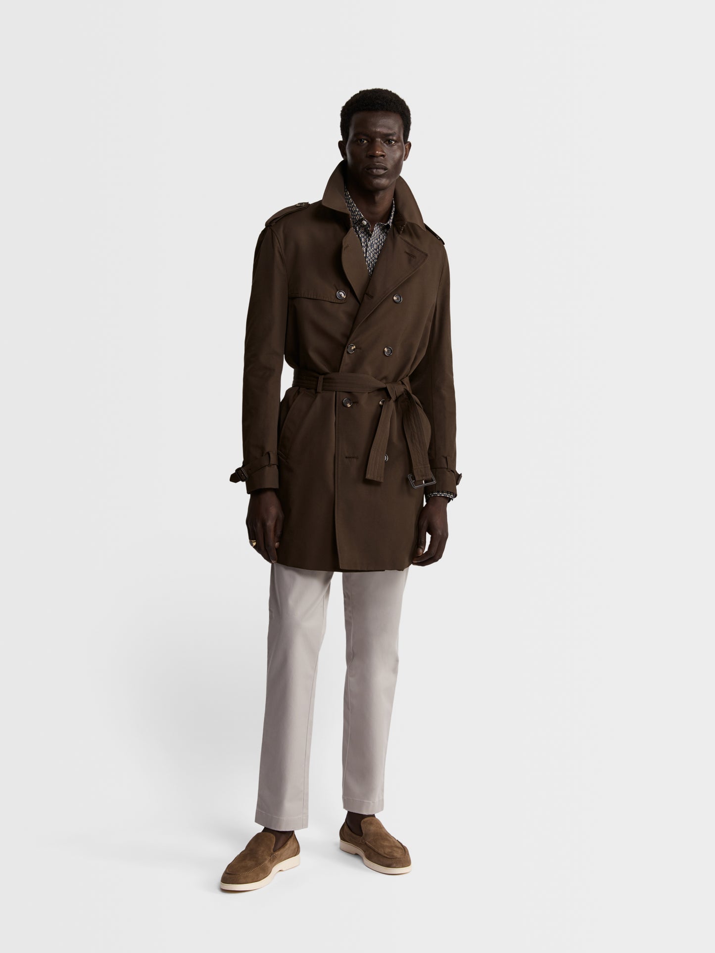 Image 1 of Spencer Slim Fit Trench Coat in Olive Showerproof Fabric